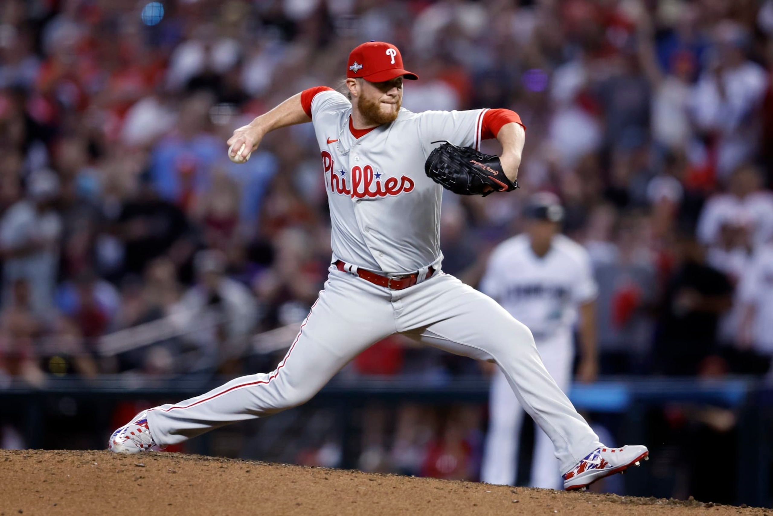 PHOENIX, AZ - OCTOBER 19:  Craig Kimbrel #31 of the Philadelphia Phillies pitches in the ninth inning during Game 3 of the NLCS between the Philadelphia Phillies and the Arizona Diamondbacks at Chase Field on Thursday, October 19, 2023 in Phoenix, Arizona. (Photo by Chris Coduto/MLB Photos via Getty Images)