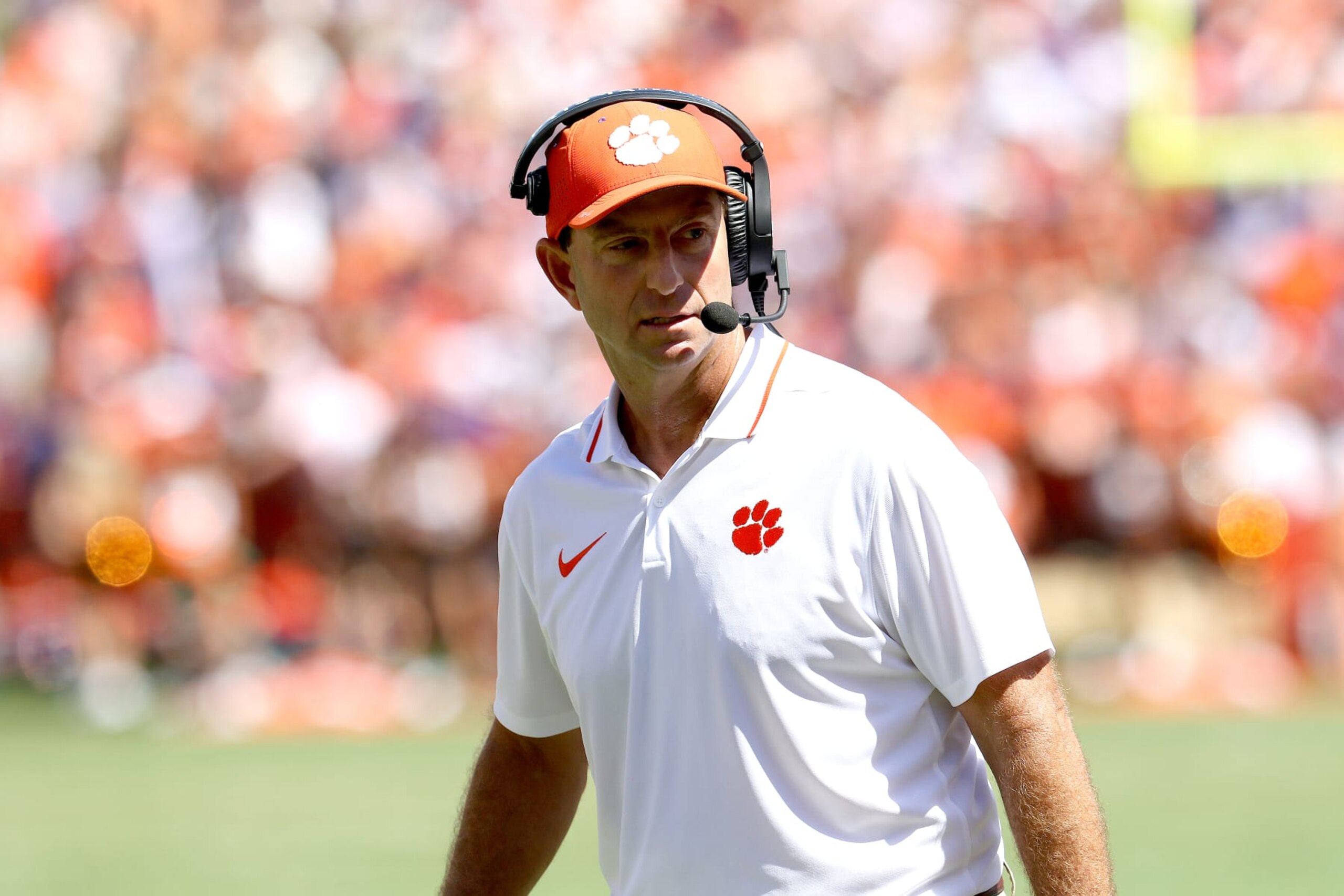 CLEMSON, SC - SEPTEMBER 23: Clemson Tigers head coach Dabo Swinney during a college football game between the Florida State Seminoles and the Clemson Tigers on September 23, 2023, at Clemson Memorial Stadium in Clemson, S.C. (Photo by John Byrum/Icon Sportswire via Getty Images) CLEMSON, SC - SEPTEMBER 23: Clemson Tigers head coach Dabo Swinney during a college football game between the Florida State Seminoles and the Clemson Tigers on September 23, 2023, at Clemson Memorial Stadium in Clemson, S.C. (Photo by John Byrum/Icon Sportswire via Getty Images)