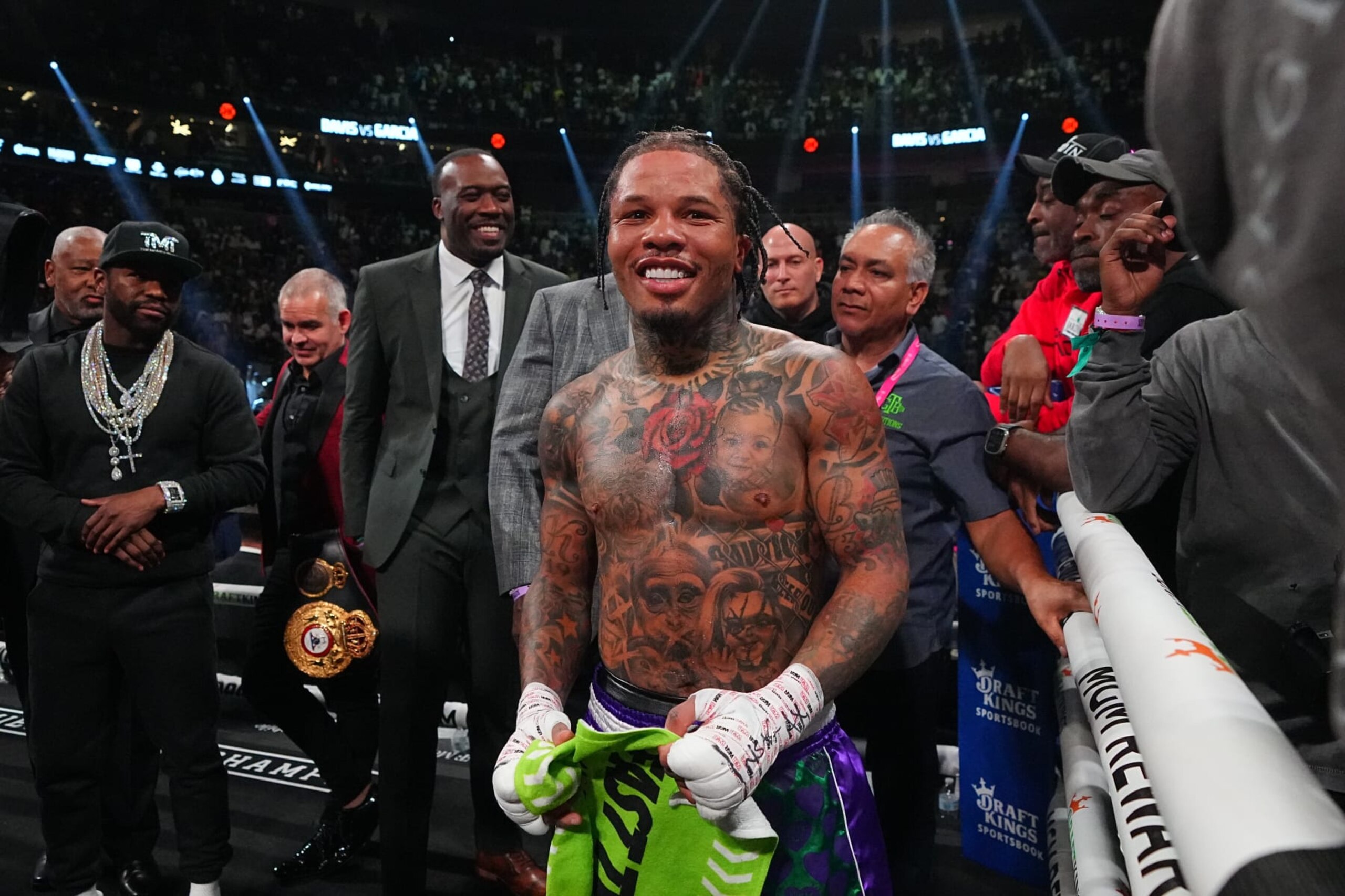 Boxing: Gervonta Davis celebrates victory vs Ryan Garcia following fight at T-Mobile Arena. 
Las Vegas, NV 4/22/2023 
CREDIT: Erick W. Rasco (Photo by Erick W. Rasco/Sports Illustrated via Getty Images) 
(Set Number: X164350 TK1)