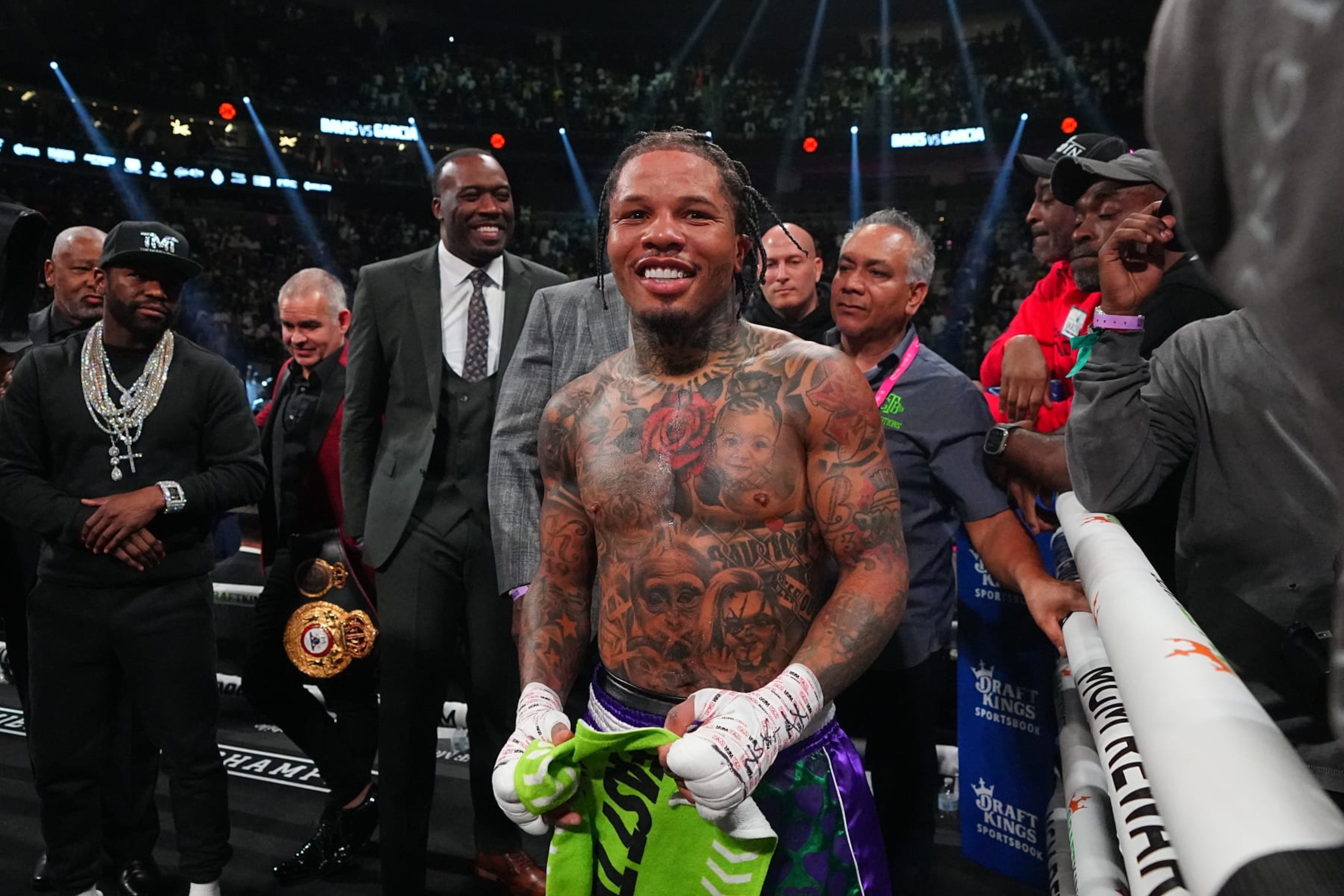 Boxing: Gervonta Davis celebrates victory vs Ryan Garcia following fight at T-Mobile Arena. 
Las Vegas, NV 4/22/2023 
CREDIT: Erick W. Rasco (Photo by Erick W. Rasco/Sports Illustrated via Getty Images) 
(Set Number: X164350 TK1)
