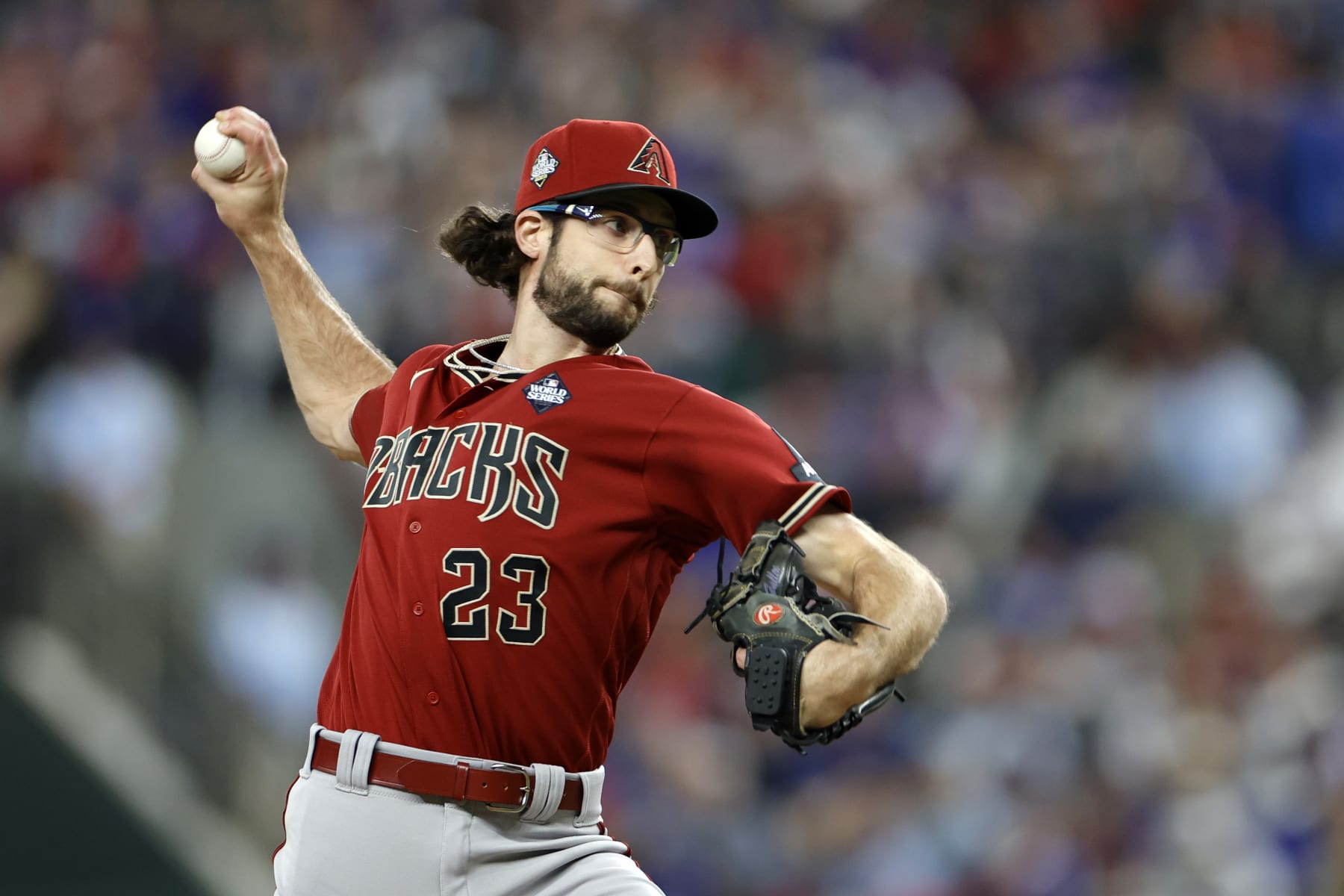 ARLINGTON, TEXAS - OCTOBER 27: Zac Gallen #23 of the Arizona Diamondbacks pitches in the first inning against the Texas Rangers during Game One of the World Series at Globe Life Field on October 27, 2023 in Arlington, Texas. (Photo by Carmen Mandato/Getty Images) ARLINGTON, TEXAS - OCTOBER 27: Zac Gallen #23 of the Arizona Diamondbacks pitches in the first inning against the Texas Rangers during Game One of the World Series at Globe Life Field on October 27, 2023 in Arlington, Texas. (Photo by Carmen Mandato/Getty Images)