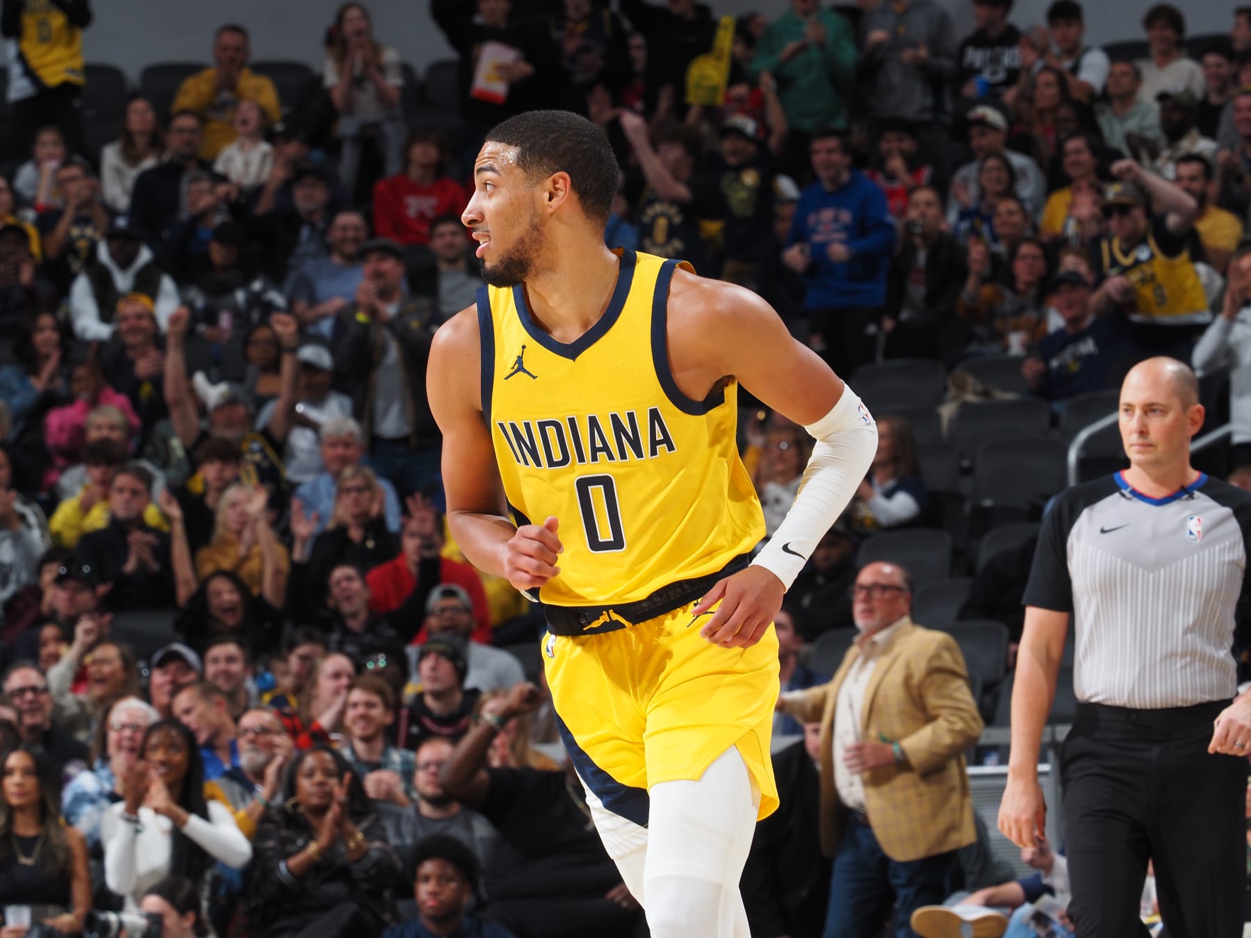 INDIANAPOLIS, IN - OCTOBER 30: Indiana Pacers looks on during the game against the Chicago Bulls on October 30, 2023 at Gainbridge Fieldhouse in Indianapolis, Indiana. NOTE TO USER: User expressly acknowledges and agrees that, by downloading and or using this Photograph, user is consenting to the terms and conditions of the Getty Images License Agreement. Mandatory Copyright Notice: Copyright 2023 NBAE (Photo by Ron Hoskins/NBAE via Getty Images)