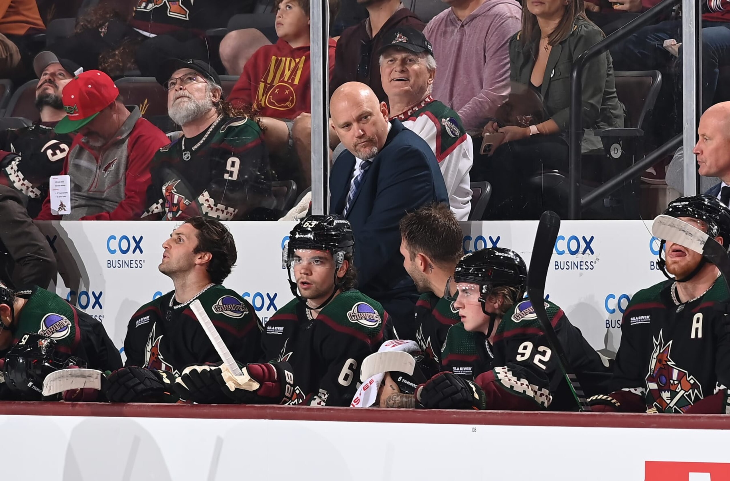 TEMPE, ARIZONA - OCTOBER 21: Head coach Andre Tourigny of the Arizona Coyotes looks up ice against the Anaheim Ducks at Mullett Arena on October 21, 2023 in Tempe, Arizona. (Photo by Norm Hall/NHLI via Getty Images) TEMPE, ARIZONA - OCTOBER 21: Head coach Andre Tourigny of the Arizona Coyotes looks up ice against the Anaheim Ducks at Mullett Arena on October 21, 2023 in Tempe, Arizona. (Photo by Norm Hall/NHLI via Getty Images)