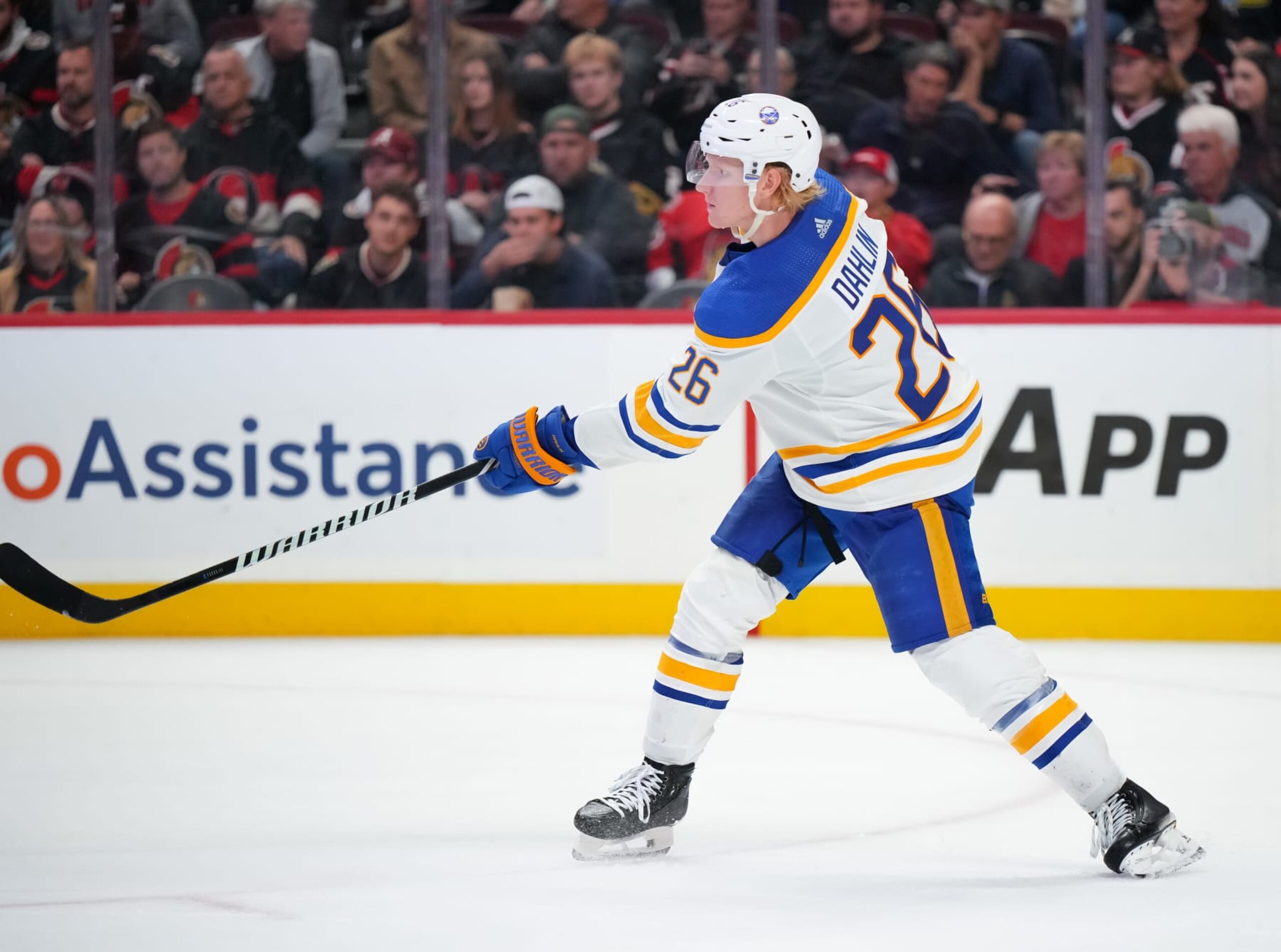 OTTAWA, CANADA - OCTOBER 24: Rasmus Dahlin #26 of the Buffalo Sabres skates against the Ottawa Senators at Canadian Tire Centre on October 24, 2023 in Ottawa, Ontario, Canada. (Photo by André Ringuette/NHLI via Getty Images) OTTAWA, CANADA - OCTOBER 24: Rasmus Dahlin #26 of the Buffalo Sabres skates against the Ottawa Senators at Canadian Tire Centre on October 24, 2023 in Ottawa, Ontario, Canada. (Photo by André Ringuette/NHLI via Getty Images)