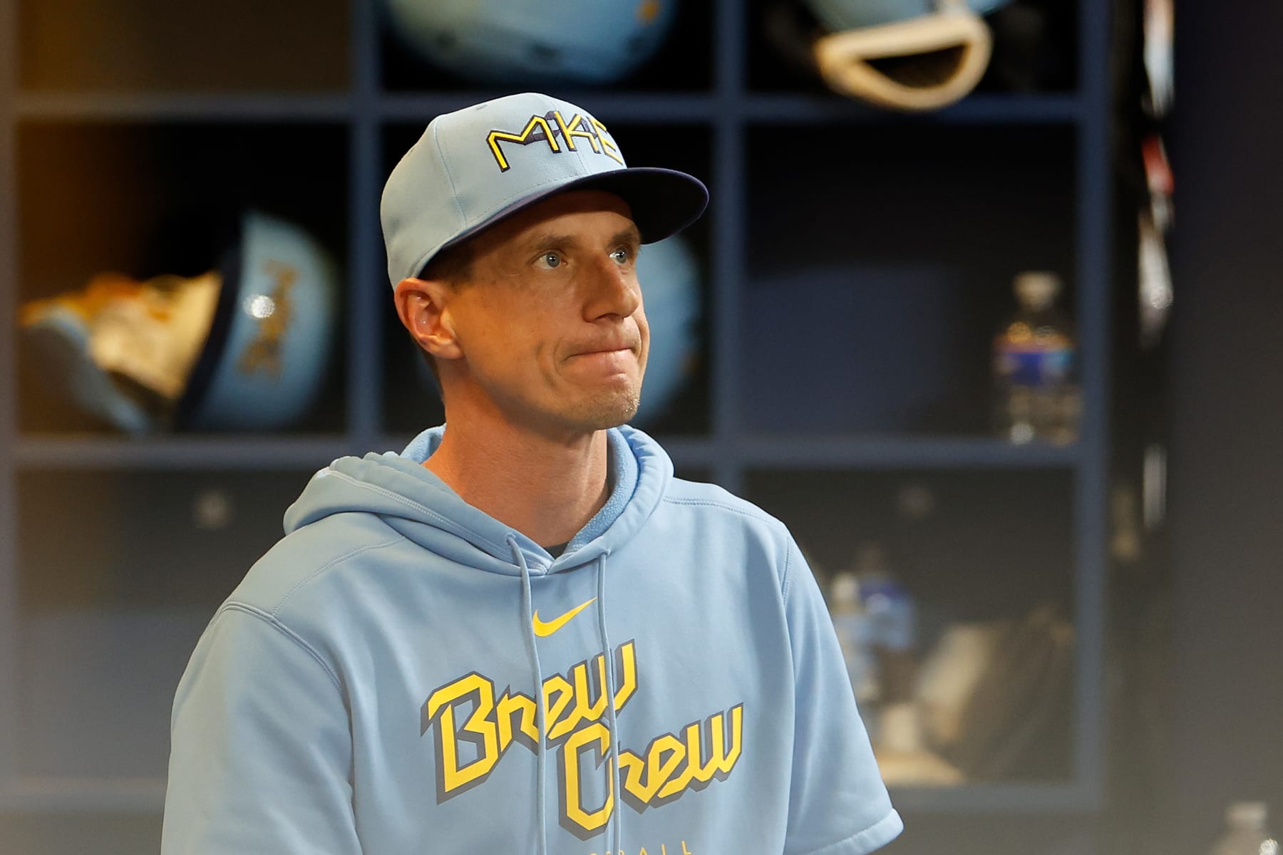 MILWAUKEE, WISCONSIN - JUNE 09: Craig Counsell #30 of the Milwaukee Brewers looks on in the seventh inning against the Oakland Athletics at American Family Field on June 09, 2023 in Milwaukee, Wisconsin. (Photo by John Fisher/Getty Images)