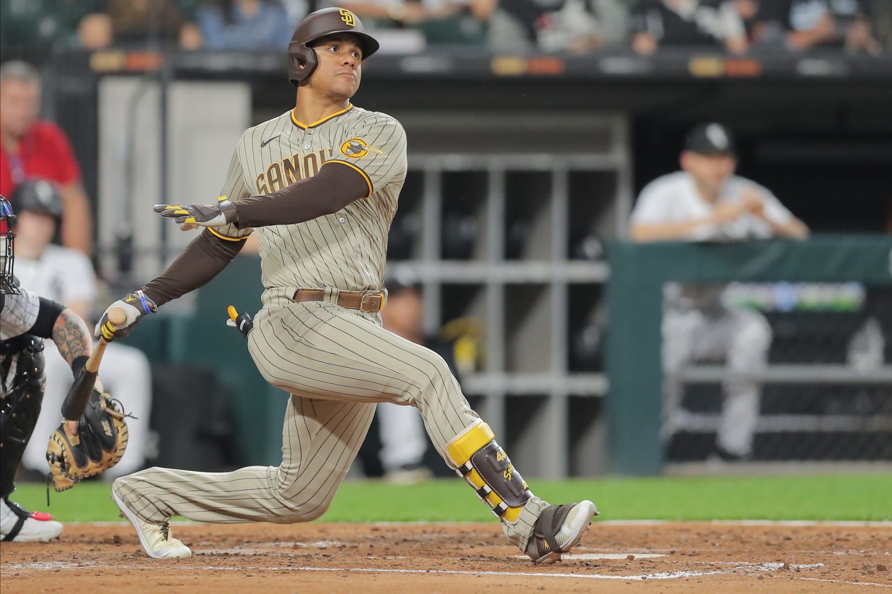 CHICAGO, IL - SEPTEMBER 30: San Diego Padres left fielder Juan Soto (22) during a Major League Baseball game between the San Diego Padres and the Chicago White Sox on September 30, 2023 at Guaranteed Rate Field in Chicago, IL. (Photo by Melissa Tamez/Icon Sportswire via Getty Images)