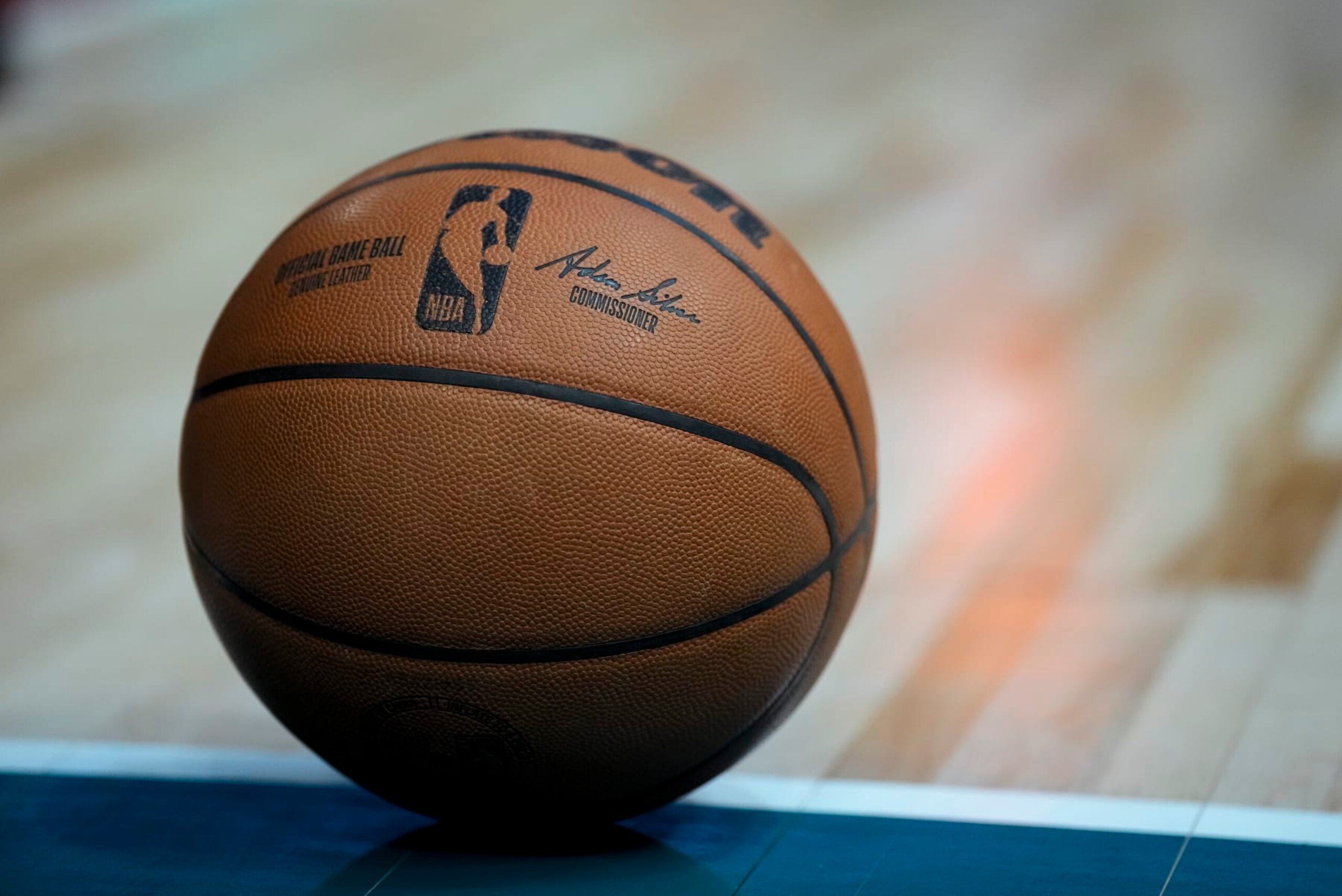 DETROIT, MICHIGAN - APRIL 04: A Wilson brand official NBA game ball basketball is pictured during the game between the Detroit Pistons and Miami Heat at Little Caesars Arena on April 04, 2023 in Detroit, Michigan. NOTE TO USER: User expressly acknowledges and agrees that, by downloading and or using this photograph, User is consenting to the terms and conditions of the Getty Images License Agreement. (Photo by Nic Antaya/Getty Images)