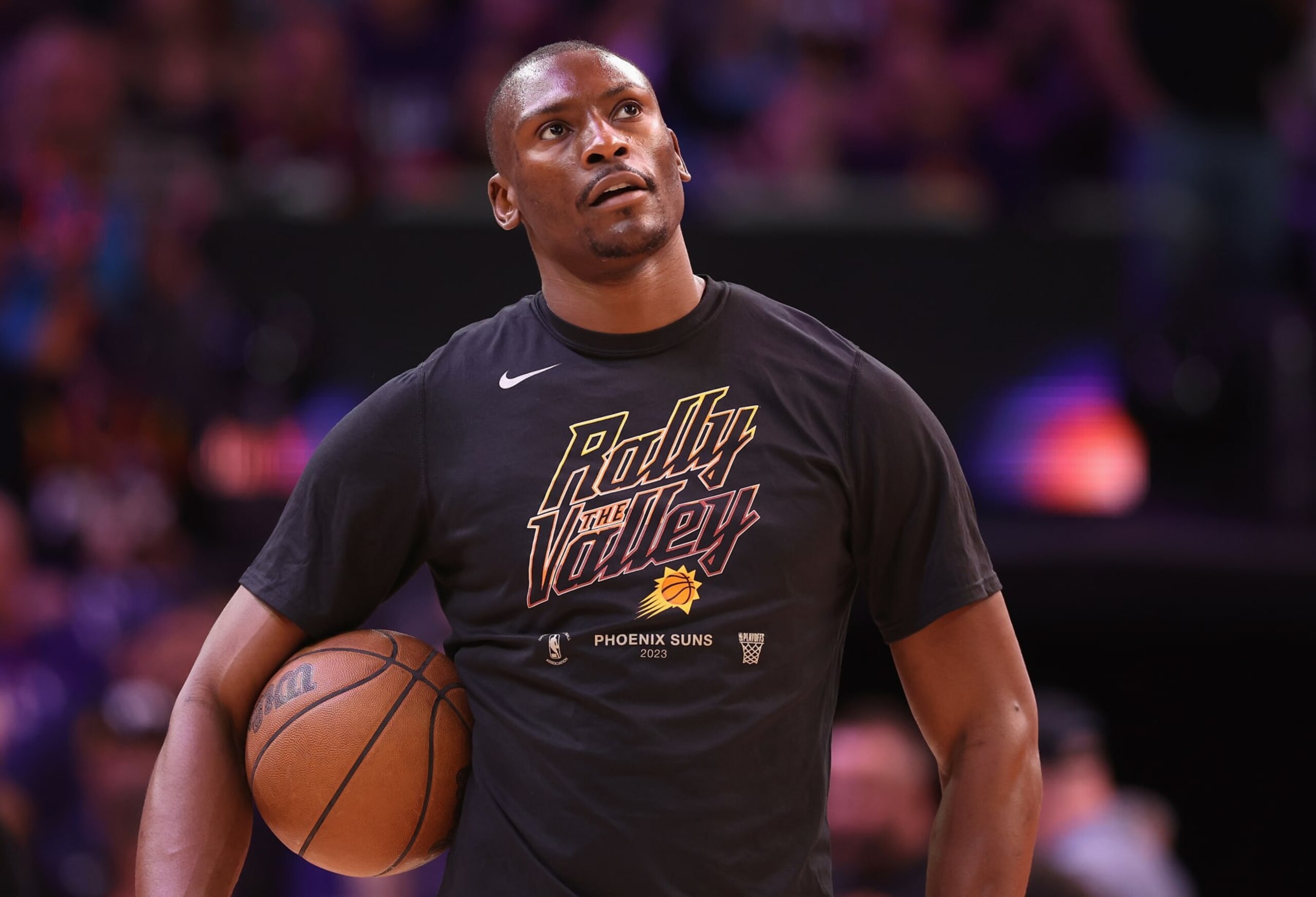 PHOENIX, ARIZONA - MAY 05: Bismack Biyombo #18 of the Phoenix Suns before Game Three of the NBA Western Conference Semifinals at Footprint Center on May 05, 2023 in Phoenix, Arizona.  The Suns defeated the Nuggets 121-114. NOTE TO USER: User expressly acknowledges and agrees that, by downloading and or using this photograph, User is consenting to the terms and conditions of the Getty Images License Agreement.  (Photo by Christian Petersen/Getty Images)