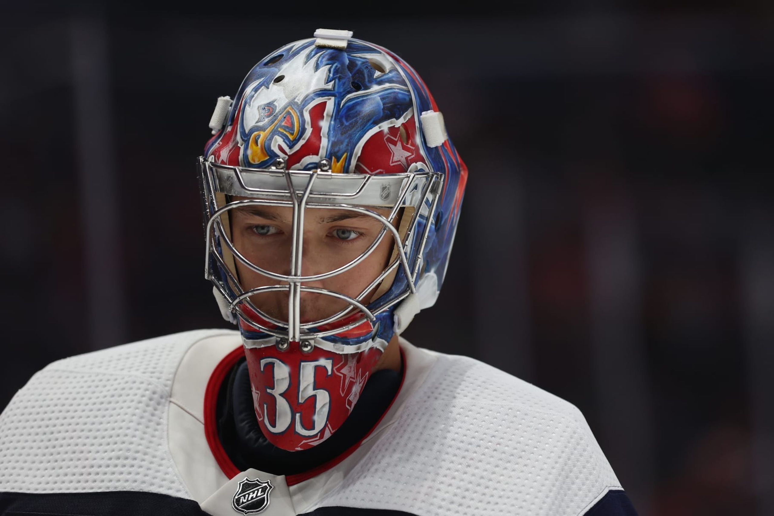 WASHINGTON, DC - OCTOBER 27: Darcy Kuemper #35 of the Washington Capitals looks on against the Minnesota Wild during the first period at Capital One Arena on October 27, 2023 in Washington, DC. (Photo by Patrick Smith/Getty Images)