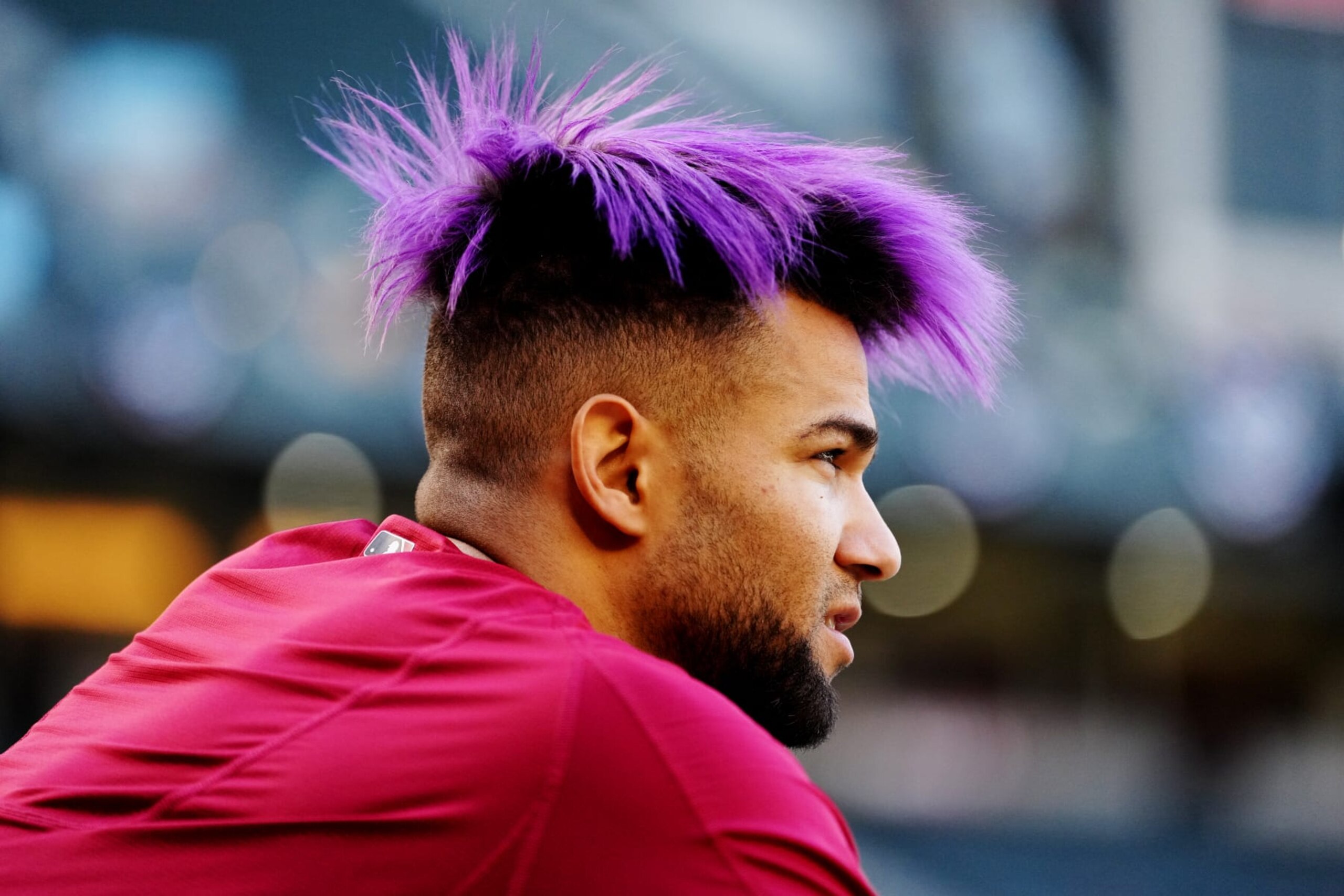 PHOENIX, AZ - NOVEMBER 01:  Lourdes Gurriel Jr. #12 of the Arizona Diamondbacks looks on during batting practice prior to Game 5 of the 2023 World Series between the Texas Rangers and the Arizona Diamondbacks at Chase Field on Wednesday, November 1, 2023 in Phoenix, Arizona. (Photo by Mary DeCicco/MLB Photos via Getty Images)