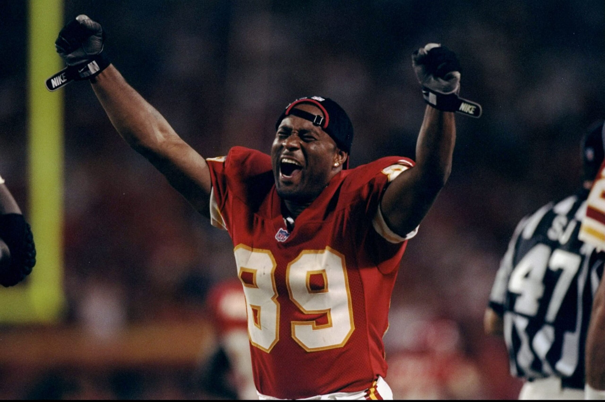 6 Sep 1998:  Wide receiver Andre Rison #89 of the Kansas City Chiefs celebrates during the game against the Oakland Raiders at the Arrowhead Stadium in Kansas City, Missouri. The Chiefs defeated the Raiders 28-8. Mandatory Credit: Brian Bahr  /Allsport