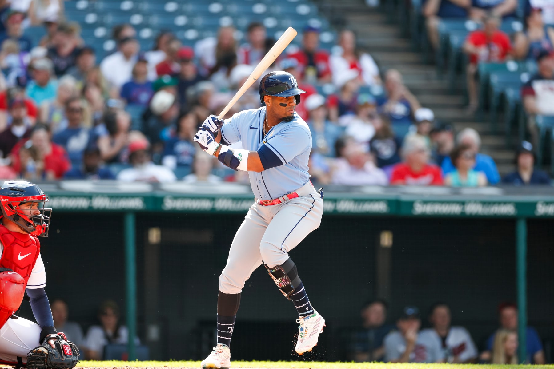 CLEVELAND, OHIO - SEPTEMBER 3: Yandy Diaz #2 of the Tampa Bay Rays at bat during the first inning against the Cleveland Guardians at Progressive Field on September 3, 2023 in Cleveland, Ohio. (Photo by Brandon Sloter/Image Of Sport/Getty Images)