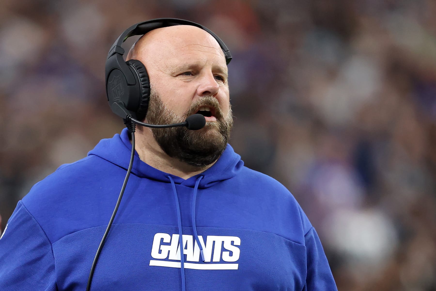 LAS VEGAS, NEVADA - NOVEMBER 05: Head Coach Brian Daboll of the New York Giants looks on in the second quarter of a game against the Las Vegas Raiders at Allegiant Stadium on November 05, 2023 in Las Vegas, Nevada. (Photo by Ian Maule/Getty Images)