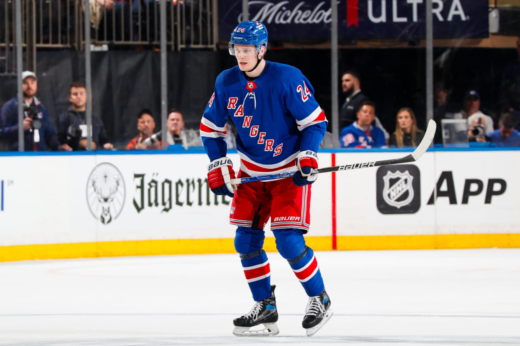 NEW YORK, NEW YORK - OCTOBER 19:  Kaapo Kakko #24 of the New York Rangers skates against the Nashville Predators at Madison Square Garden on October 19, 2023 in New York City. (Photo by Jared Silber/NHLI via Getty Images)
