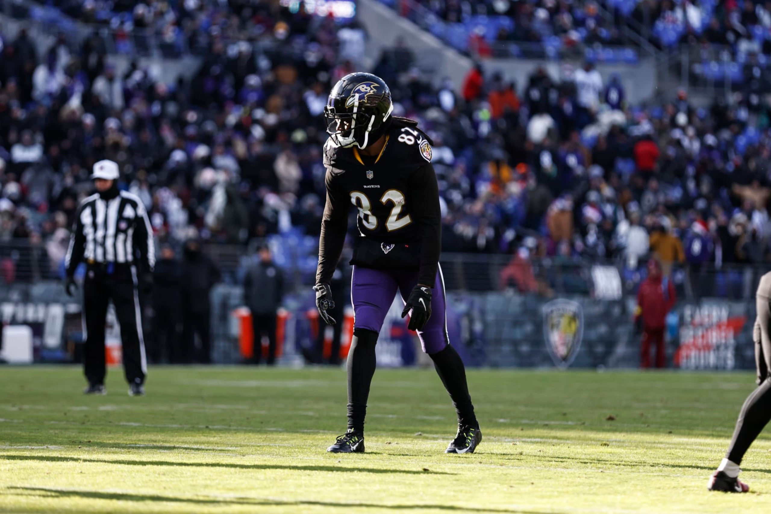 BALTIMORE, MARYLAND - DECEMBER 24: Sammy Watkins #82 of the Baltimore Ravens lines up during an NFL football game between the Baltimore Ravens and the Atlanta Falcons at M&T Bank Stadium on December 24, 2022 in Baltimore, Maryland. (Photo by Michael Owens/Getty Images) BALTIMORE, MARYLAND - DECEMBER 24: Sammy Watkins #82 of the Baltimore Ravens lines up during an NFL football game between the Baltimore Ravens and the Atlanta Falcons at M&T Bank Stadium on December 24, 2022 in Baltimore, Maryland. (Photo by Michael Owens/Getty Images)