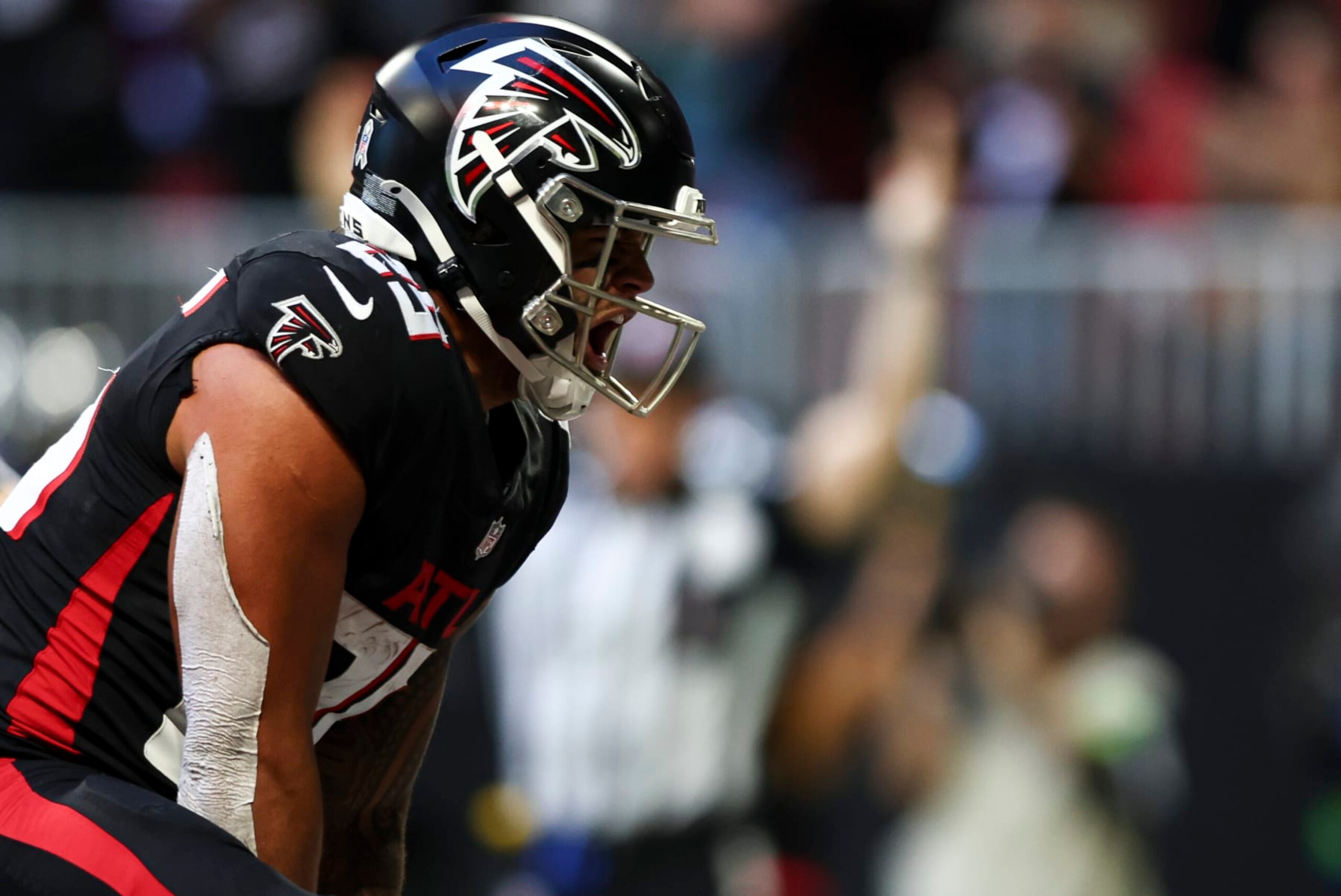 ATLANTA, GA - NOVEMBER 5: Tyler Allgeier #25 of the Atlanta Falcons celebrates after scoring a touchdown during the fourth quarter of an NFL football game against the Minnesota Vikings at Mercedes-Benz Stadium on November 5, 2023 in Atlanta, Georgia. (Photo by Kevin Sabitus/Getty Images) ATLANTA, GA - NOVEMBER 5: Tyler Allgeier #25 of the Atlanta Falcons celebrates after scoring a touchdown during the fourth quarter of an NFL football game against the Minnesota Vikings at Mercedes-Benz Stadium on November 5, 2023 in Atlanta, Georgia. (Photo by Kevin Sabitus/Getty Images)