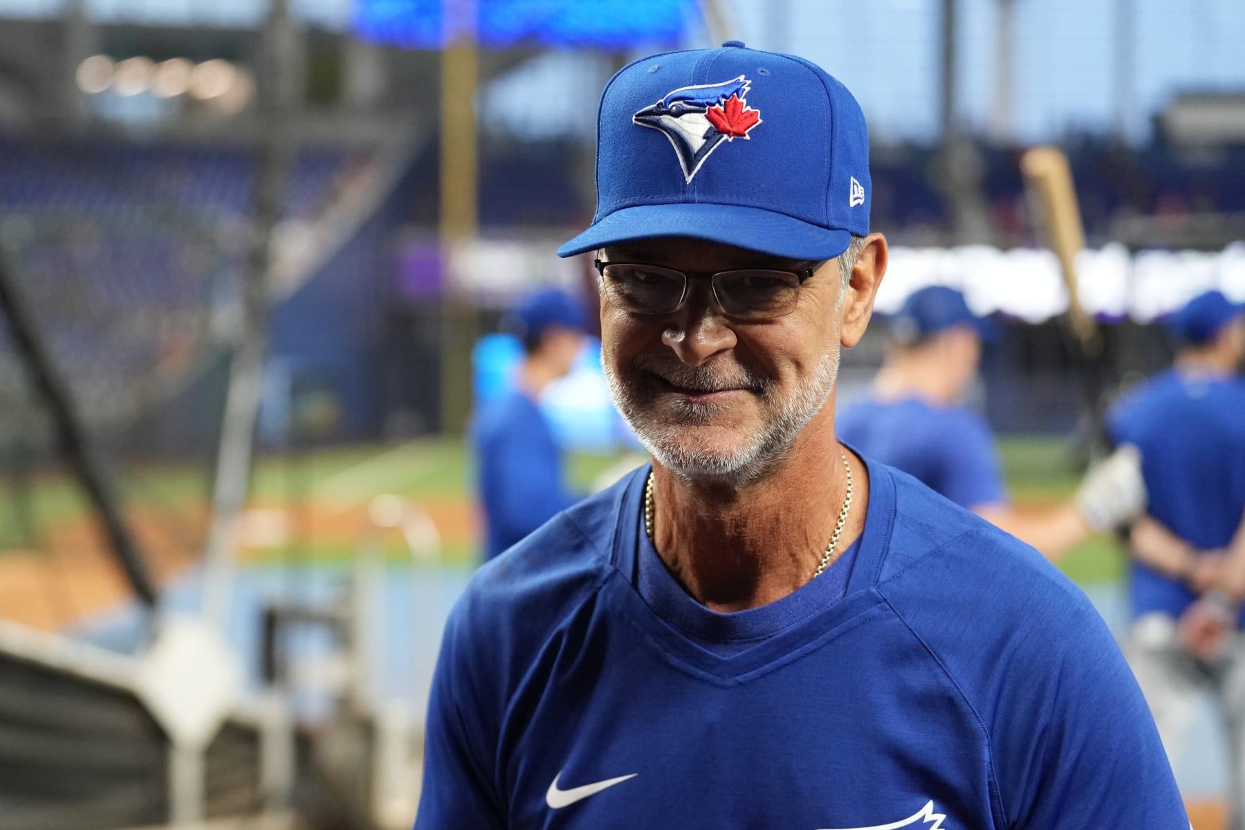 MIAMI, FL - JUNE 20: Toronto Blue Jays bench coach Don Mattingly (23) smiles as he returns to Miami where he was manager last season before the game between the Toronto Blue Jays and the Miami Marlins on Monday, June 19, 2023 at LoanDepot Part in Miami, Fla. (Photo by Peter Joneleit/Icon Sportswire via Getty Images)