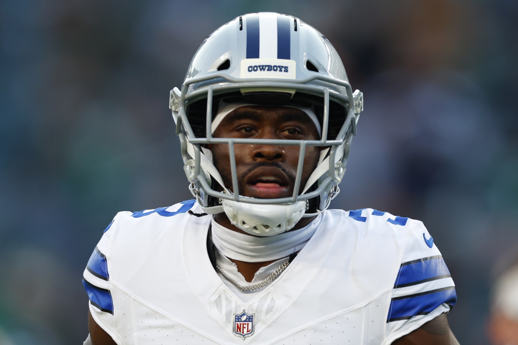 Dallas Cowboys wide receiver Brandin Cooks (3) warms up before an NFL football game against the Philadelphia Eagles, Sunday, Nov. 5, 2023, in Philadelphia. (AP Photo/Rich Schultz)