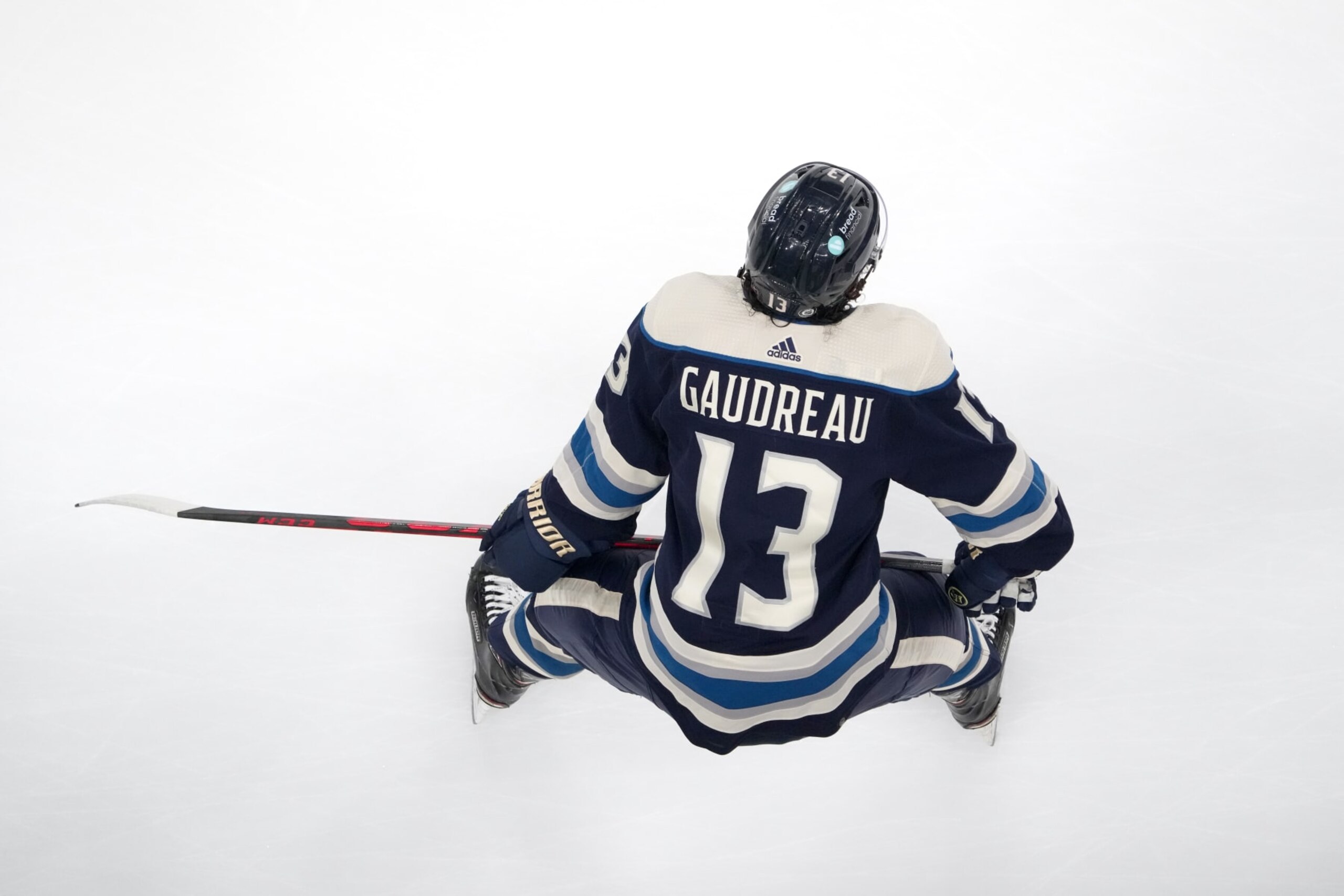COLUMBUS, OHIO - OCTOBER 28: Johnny Gaudreau #13 of the Columbus Blue Jackets warms up before a game against the New York Islanders at Nationwide Arena on October 28, 2023 in Columbus, Ohio. (Photo by Jason Mowry/Getty Images)
