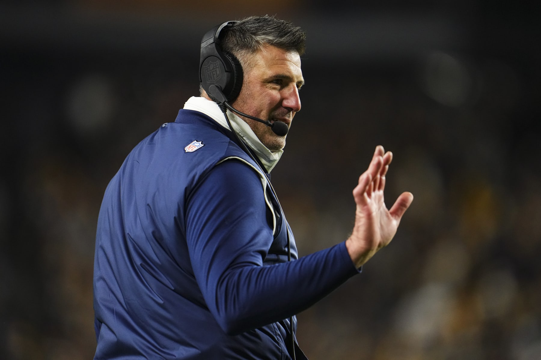 PITTSBURGH, PA - NOVEMBER 02: Tennessee Titans head coach Mike Vrabel looks on from the sideline during an NFL football game against the Pittsburgh Steelers at Acrisure Stadium on November 2, 2023 in Pittsburgh, Pennsylvania. (Photo by Cooper Neill/Getty Images)