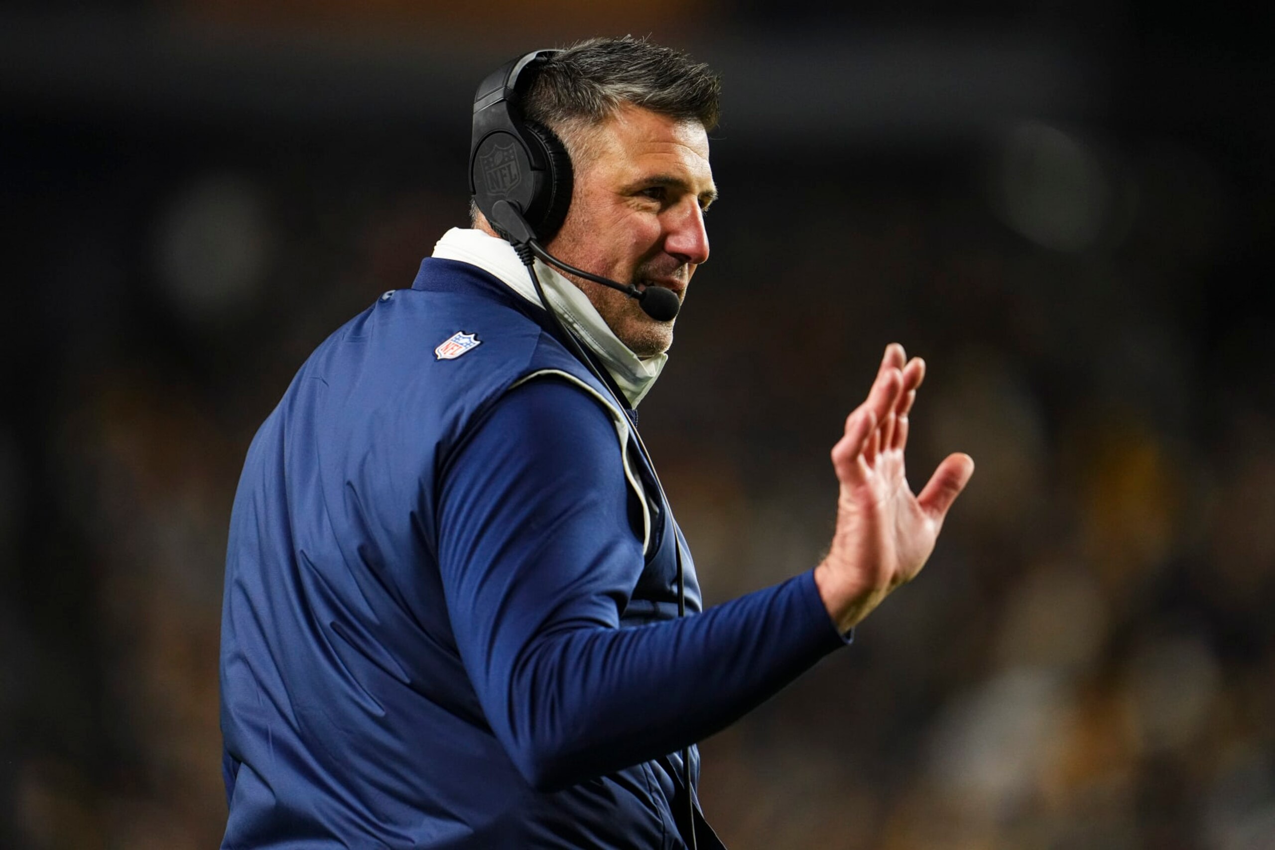 PITTSBURGH, PA - NOVEMBER 02: Tennessee Titans head coach Mike Vrabel looks on from the sideline during an NFL football game against the Pittsburgh Steelers at Acrisure Stadium on November 2, 2023 in Pittsburgh, Pennsylvania. (Photo by Cooper Neill/Getty Images)