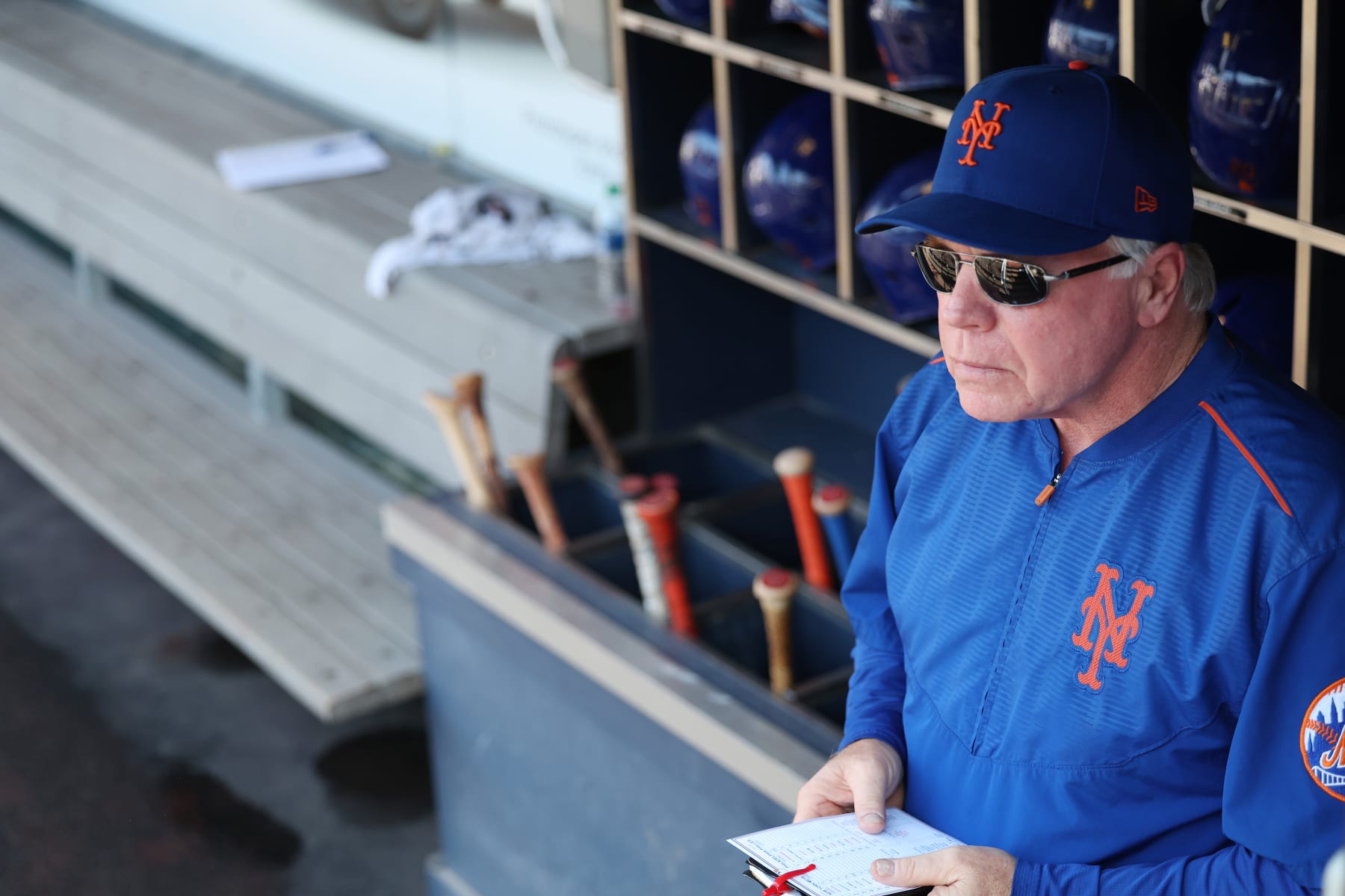 NEW YORK, NEW YORK - OCTOBER 01:  New York Mets Manager Buck Showalter looks on during their game against the Philadelphia Phillies at Citi Field on October 01, 2023 in New York City.  Buck Showalter announced before the game he would not be returning as the Mets manager next year.  (Photo by Al Bello/Getty Images)