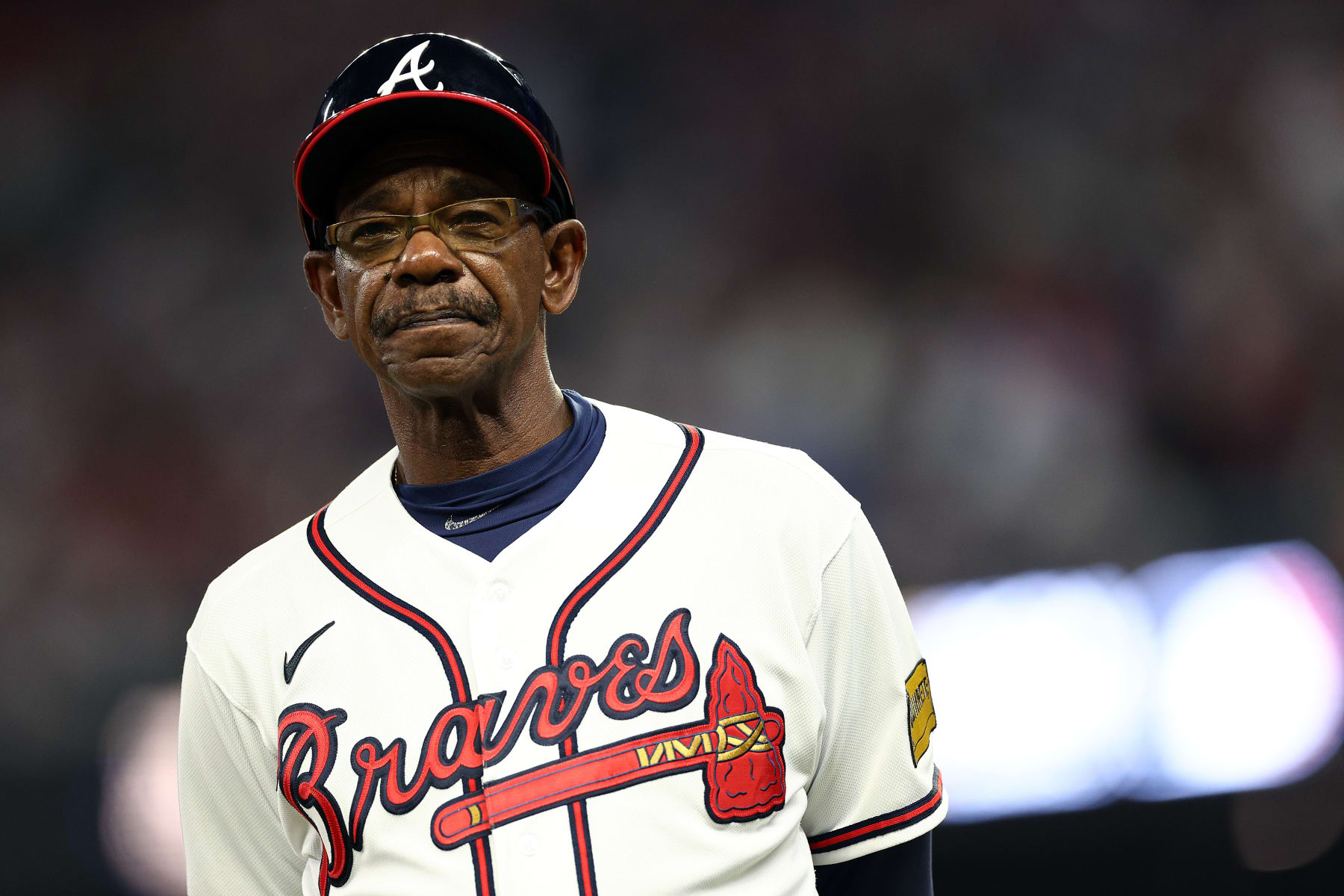 ATLANTA, GEORGIA - OCTOBER 09: Third Base Coach Ron Washington #37 of the Atlanta Braves looks on during Game Two of the Division Series against the Philadelphia Phillies at Truist Park on October 09, 2023 in Atlanta, Georgia. (Photo by Elsa/Getty Images)