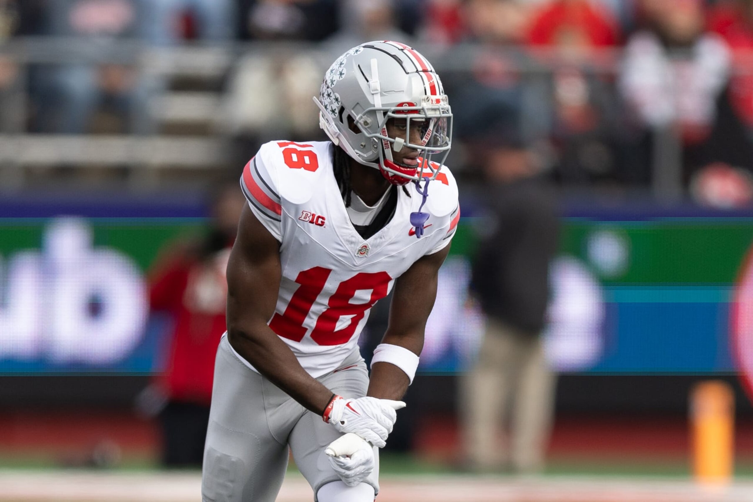 PISCATAWAY, NJ - NOVEMBER 04:  Marvin Harrison Jr. #18 of the Ohio State Buckeyes during the game against the Rutgers Scarlet Knights on November 4, 2023 at SHI Stadium in Piscataway, New Jersey.  (Photo by Rich Graessle/Icon Sportswire via Getty Images)