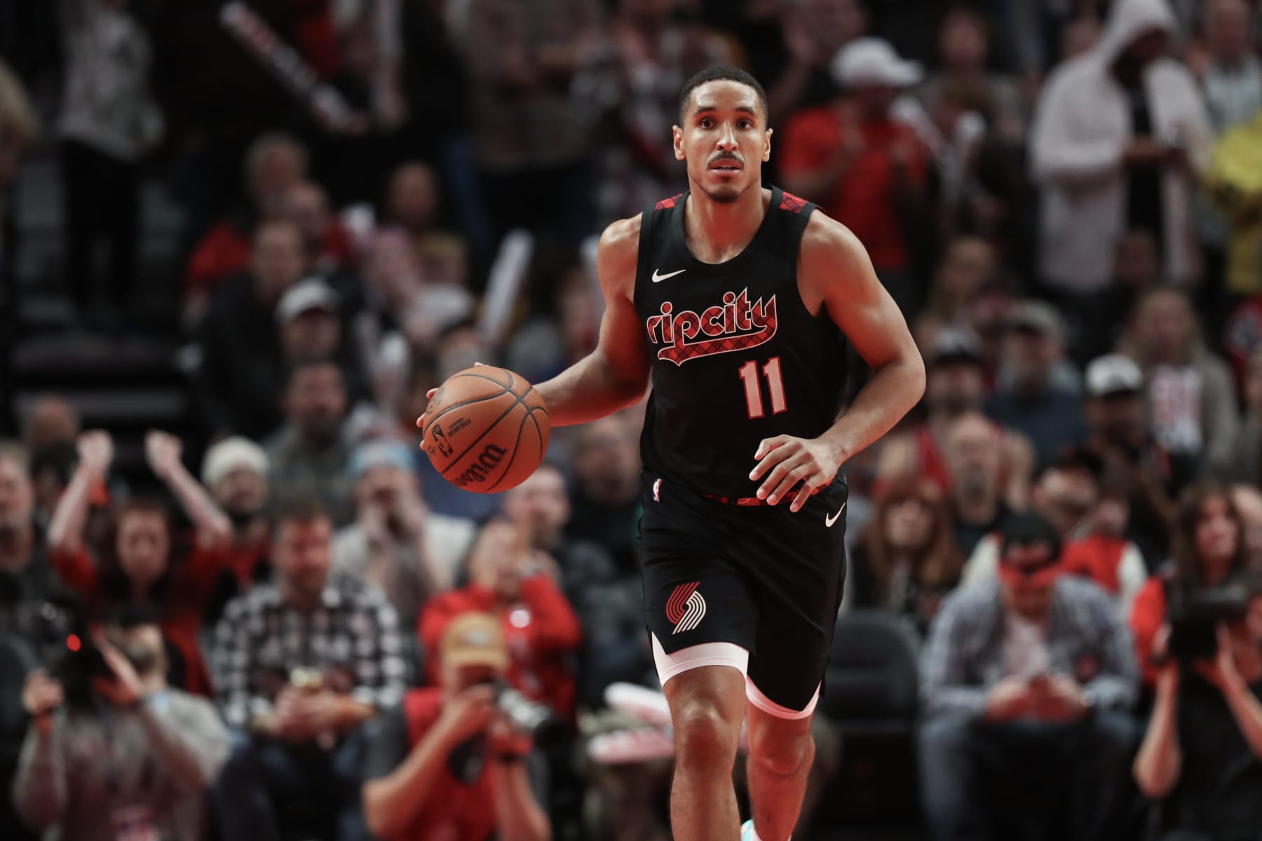 PORTLAND, OREGON - NOVEMBER 03: Malcolm Brogdon #11 of the Portland Trail Blazers brings the ball up the court against the Memphis Grizzlies in the fourth quarter during the NBA In-Season Tournament at Moda Center on November 03, 2023 in Portland, Oregon. NOTE TO USER: User expressly acknowledges and agrees that, by downloading and or using this photograph, User is consenting to the terms and conditions of the Getty Images License Agreement. (Photo by Amanda Loman/Getty Images)