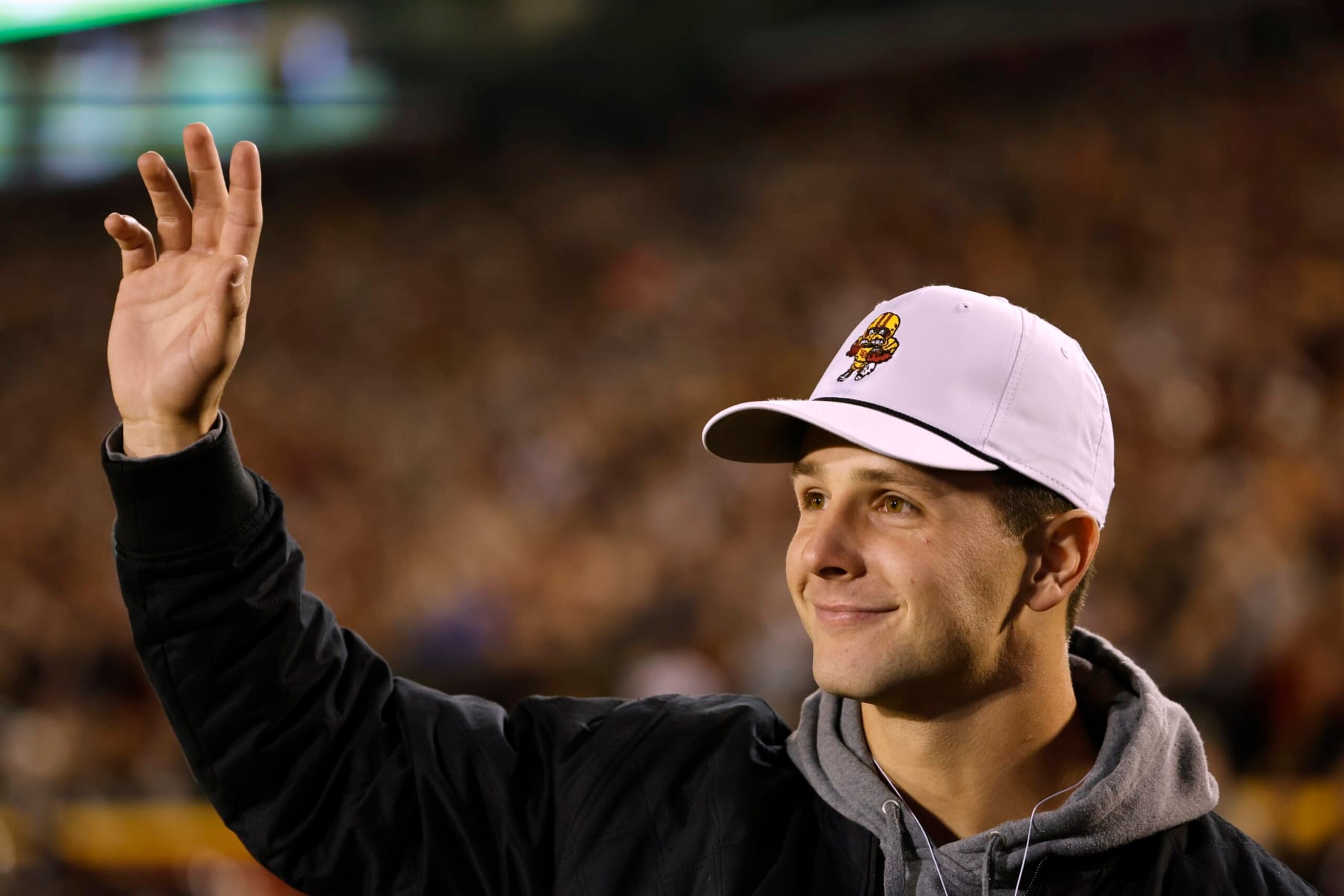 AMES, IA - NOVEMBER 4: Former Iowa State Cyclones quarterback Brock Purdy waves to the home crowd as they take on the Kansas Jayhawks in the first half of play at Jack Trice Stadium on November 4, 2023 in Ames, Iowa. (Photo by David K Purdy/Getty Images) AMES, IA - NOVEMBER 4: Former Iowa State Cyclones quarterback Brock Purdy waves to the home crowd as they take on the Kansas Jayhawks in the first half of play at Jack Trice Stadium on November 4, 2023 in Ames, Iowa. (Photo by David K Purdy/Getty Images)