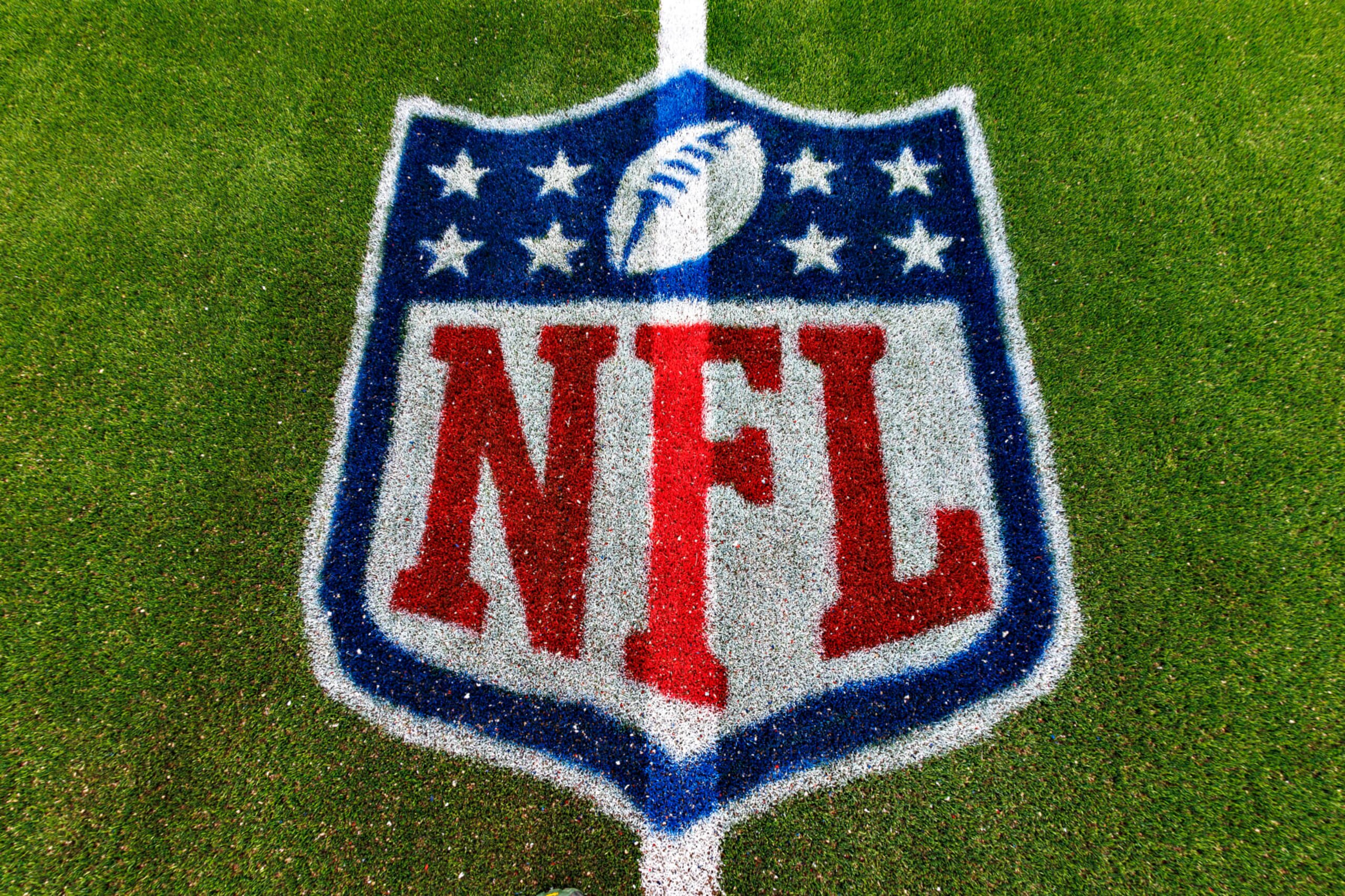 NASHVILLE, TENNESSEE - OCTOBER 29: NFL logo on the field before the game between the Tennessee Titans and the Atlanta Falcons at Nissan Stadium on October 29, 2023 in Nashville, Tennessee. The Titans defeated the Falcons 28-23. (Photo by Wesley Hitt/Getty Images)