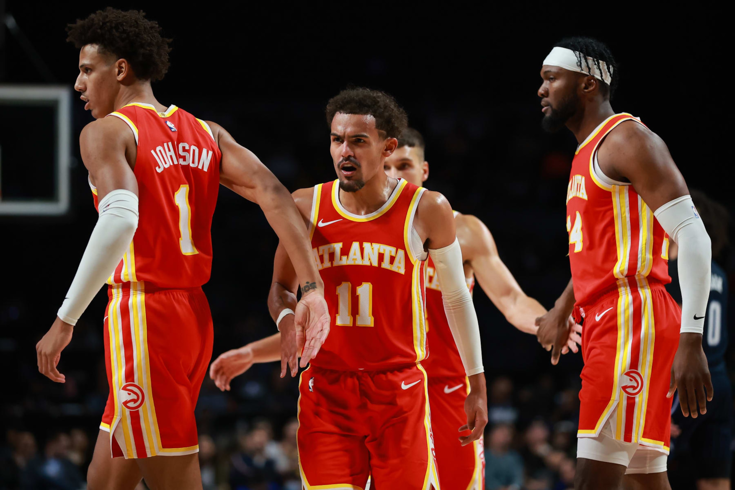 Jalen Johnson, Trae Young, Bogdan BogdanoviÄ and Bruno Fernando