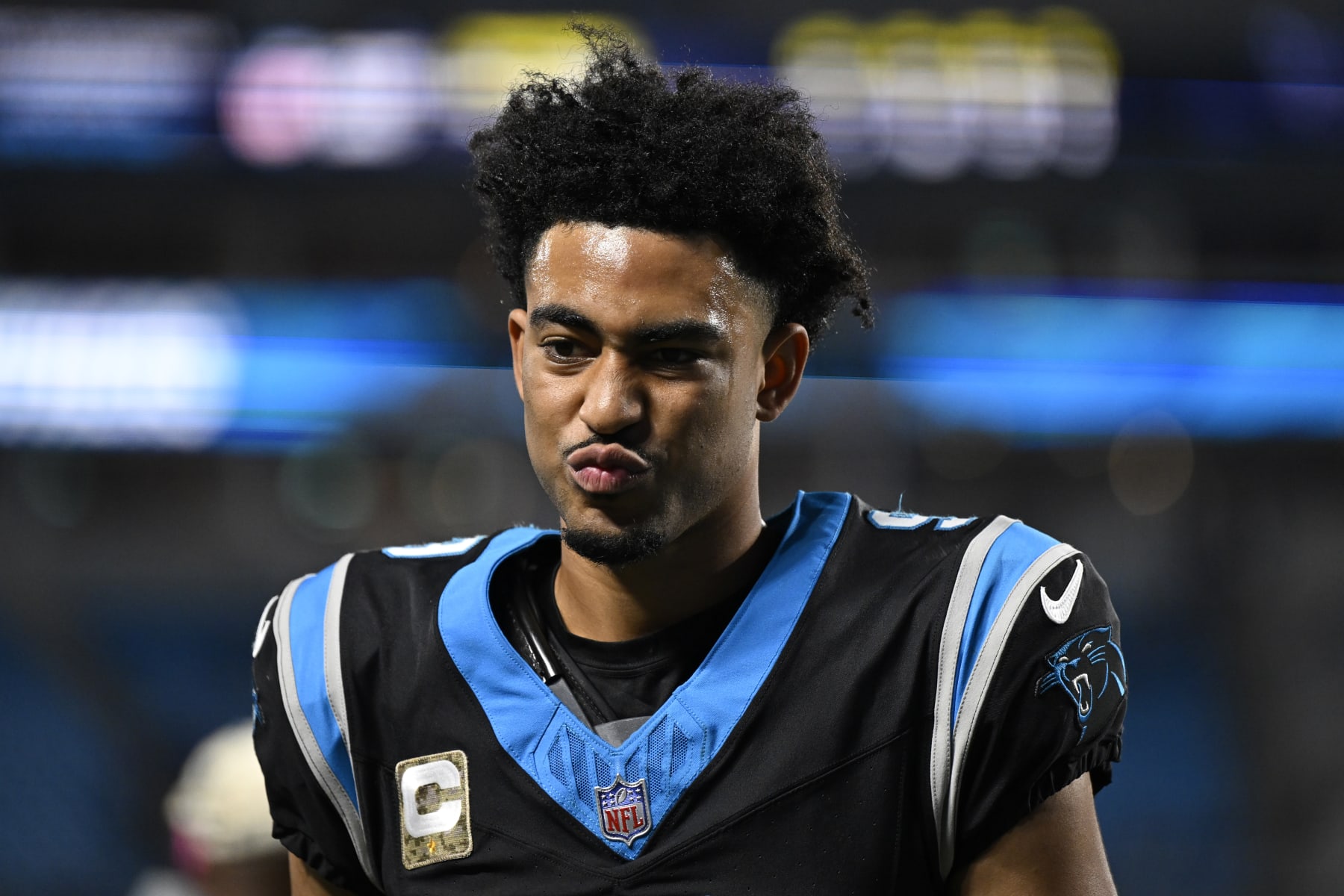 CHARLOTTE, NORTH CAROLINA - NOVEMBER 05: Bryce Young #9 of the Carolina Panthers walks off the field following their loss to the Indianapolis Colts at Bank of America Stadium on November 05, 2023 in Charlotte, North Carolina. (Photo by Eakin Howard/Getty Images)