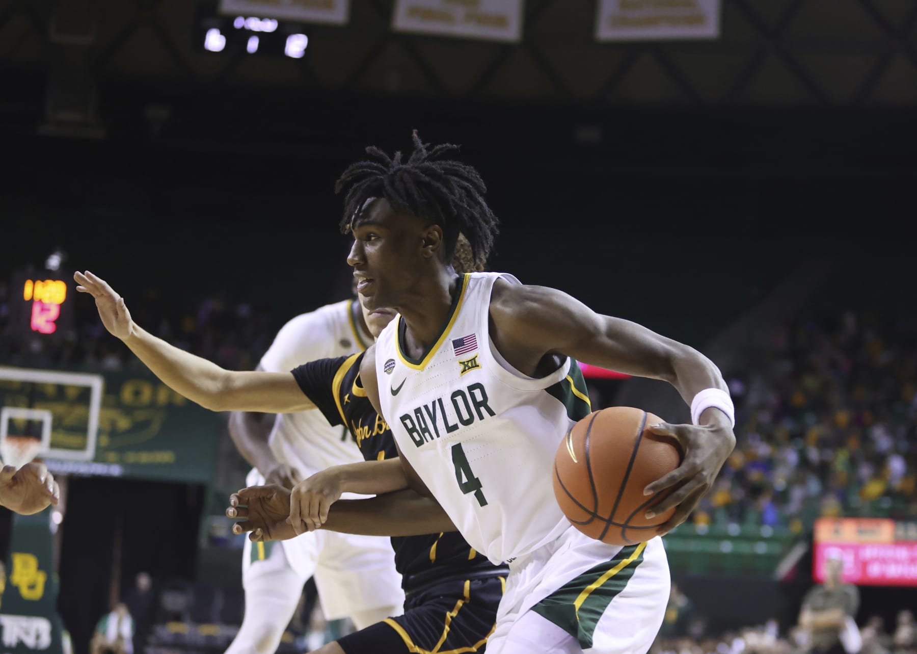 Baylor guard Ja'Kobe Walter drives to the basket against John Brown in the second half of an NCAA college basketball game, Thursday, Nov. 9, 2023, in Waco, Texas. (AP Photo/Rod Aydelotte)