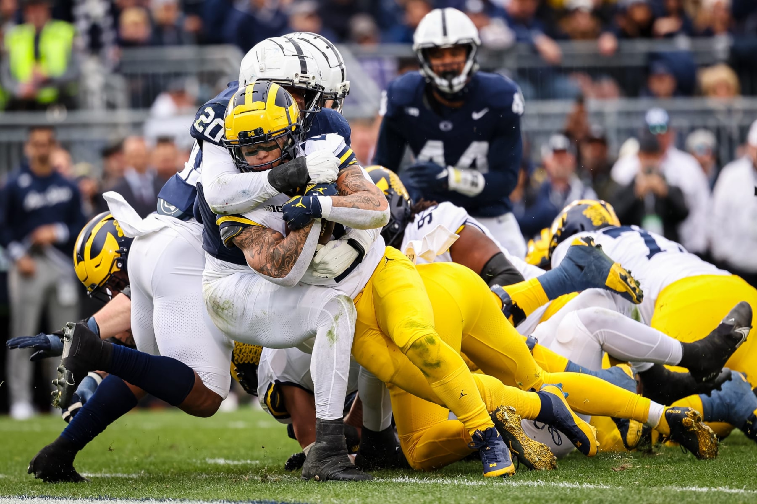 STATE COLLEGE, PA - NOVEMBER 11: Blake Corum #2 of the Michigan Wolverines runs for a touchdown against the Penn State Nittany Lions during the first half at Beaver Stadium on November 11, 2023 in State College, Pennsylvania. (Photo by Scott Taetsch/Getty Images)