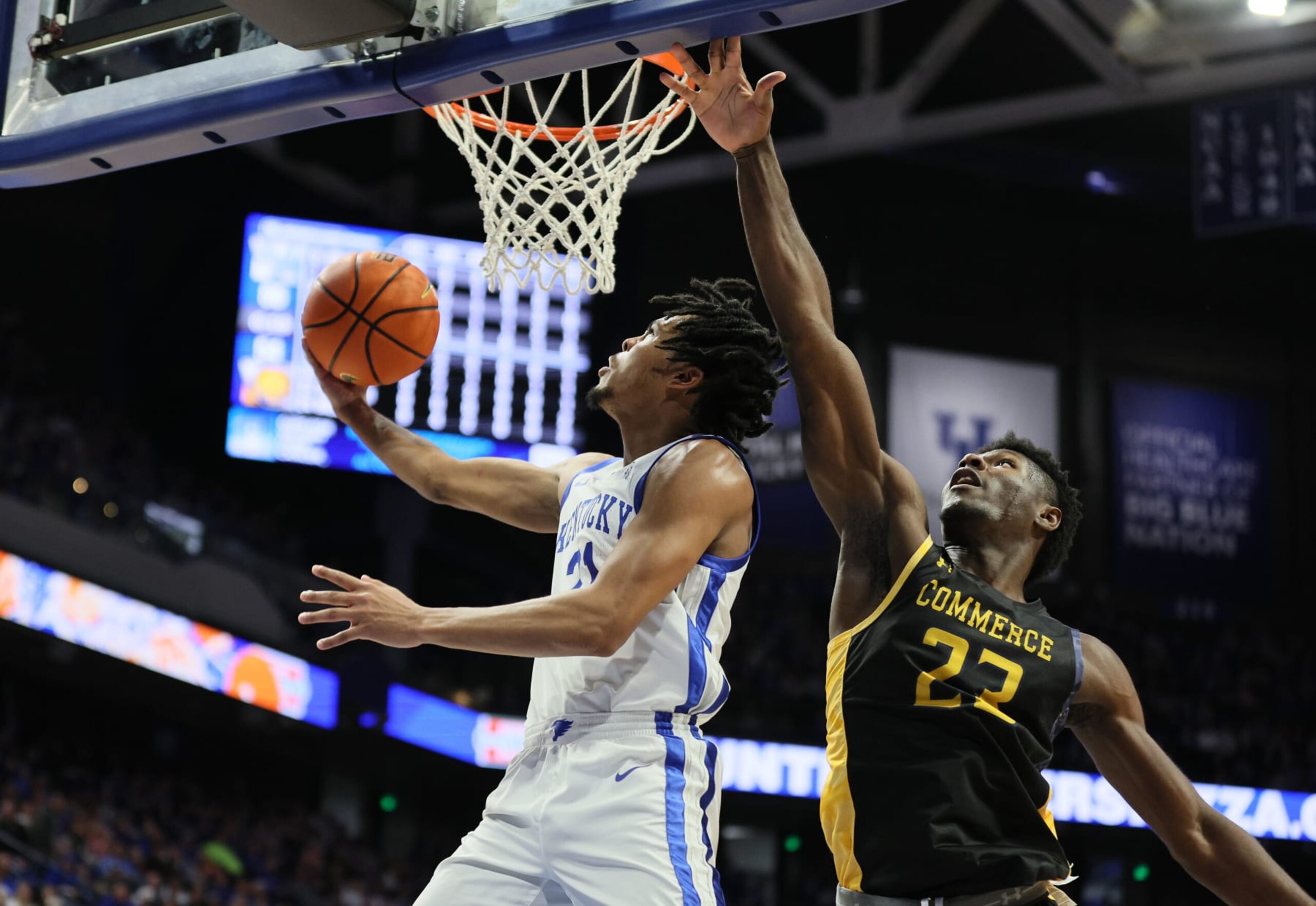 LEXINGTON, KENTUCKY - NOVEMBER 10: D.J. Wagner #21 of the Kentucky Wildcats against the Texas A&M-Commerce at Rupp Arena on November 10, 2023 in Lexington, Kentucky. (Photo by Andy Lyons/Getty Images)