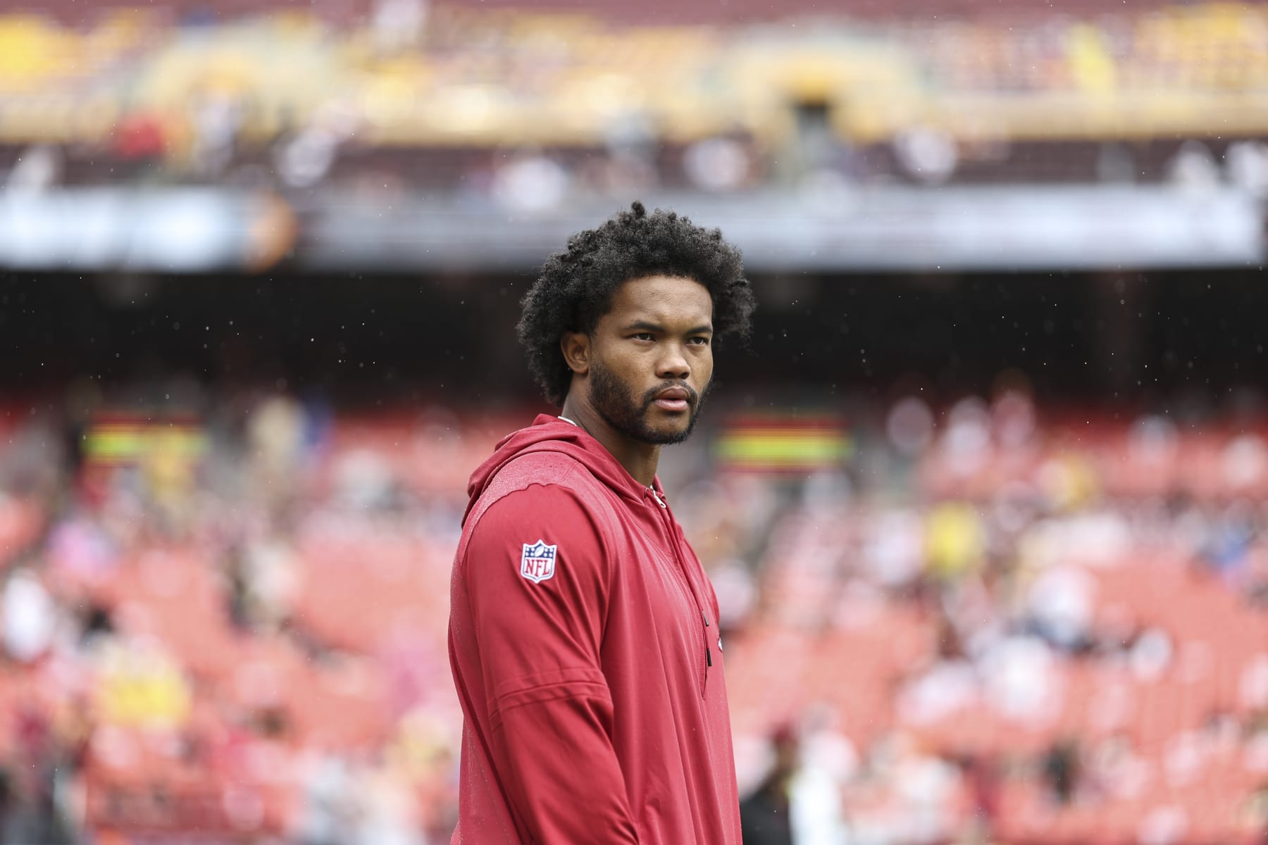 LANDOVER, MARYLAND - SEPTEMBER 10: Kyler Murray #1 of the Arizona Cardinals looks on prior to a game between the Washington Commanders and the Arizona Cardinals at FedExField on September 10, 2023 in Landover, Maryland. (Photo by Michael Owens/Getty Images)