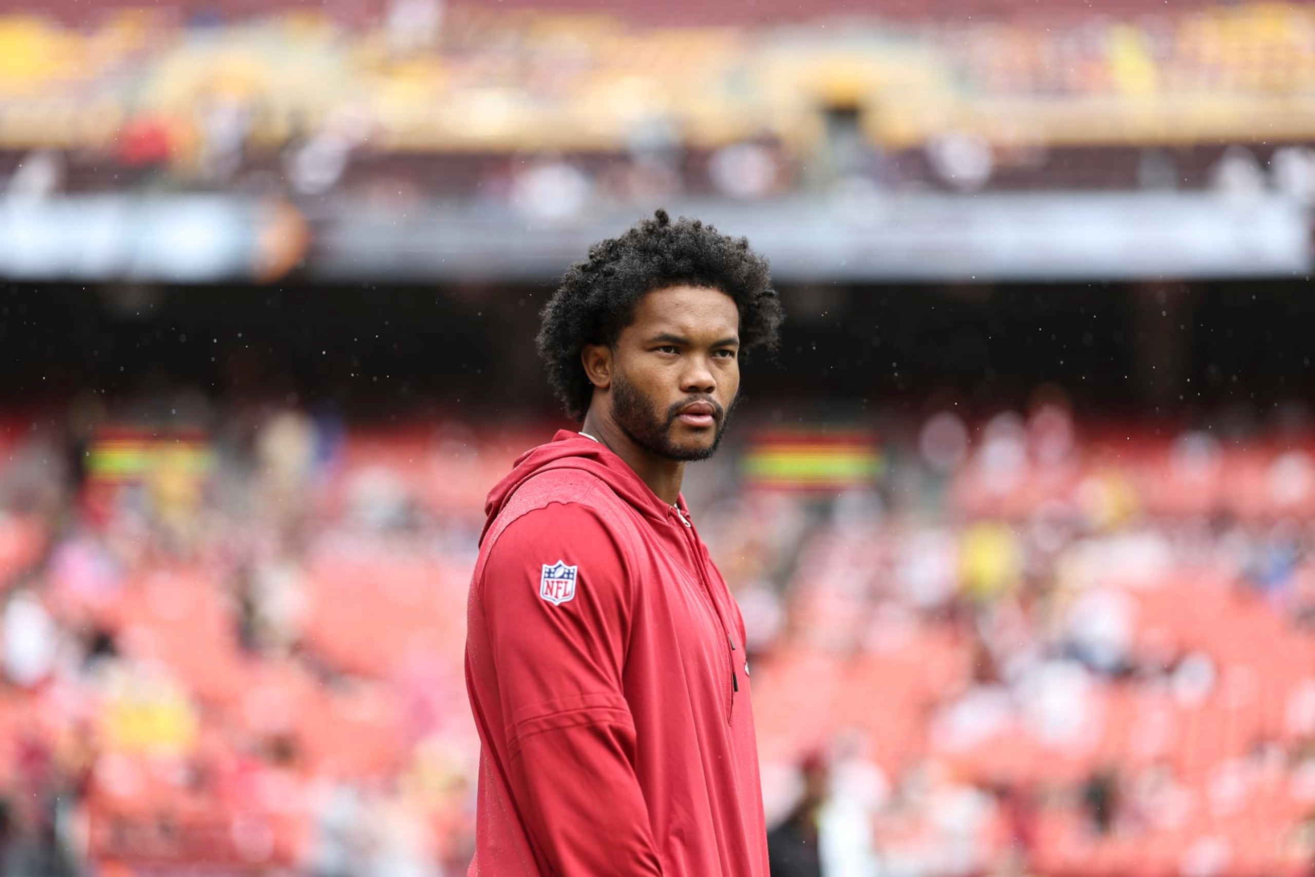 LANDOVER, MARYLAND - SEPTEMBER 10: Kyler Murray #1 of the Arizona Cardinals looks on prior to a game between the Washington Commanders and the Arizona Cardinals at FedExField on September 10, 2023 in Landover, Maryland. (Photo by Michael Owens/Getty Images)