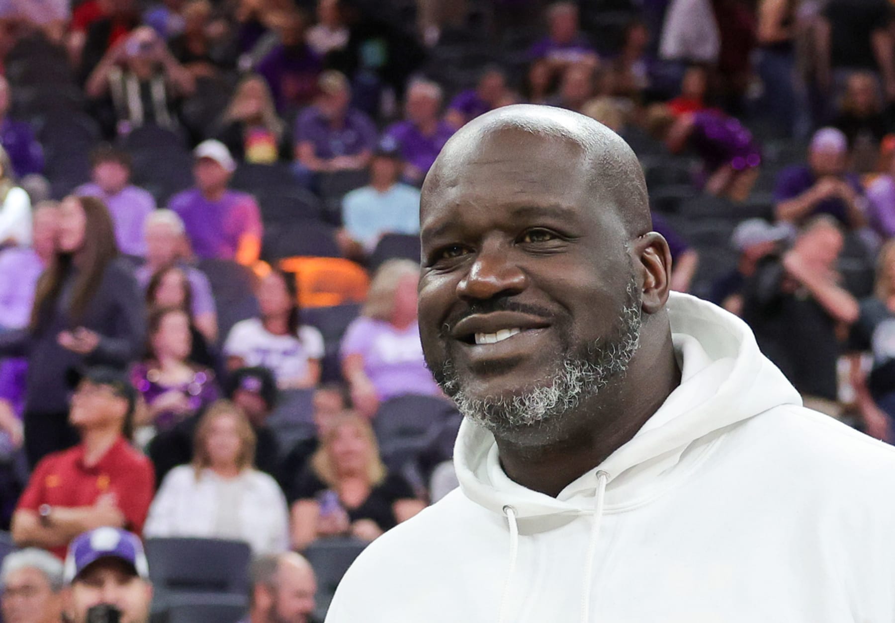 LAS VEGAS, NEVADA - NOVEMBER 06: Shaquille O'Neal attends a game between the LSU Lady Tigers and the Colorado Buffaloes during the Naismith Basketball Hall of Fame Series at T-Mobile Arena on November 06, 2023 in Las Vegas, Nevada. The Buffaloes defeated the Lady Tigers 92-78. (Photo by Ethan Miller/Getty Images)