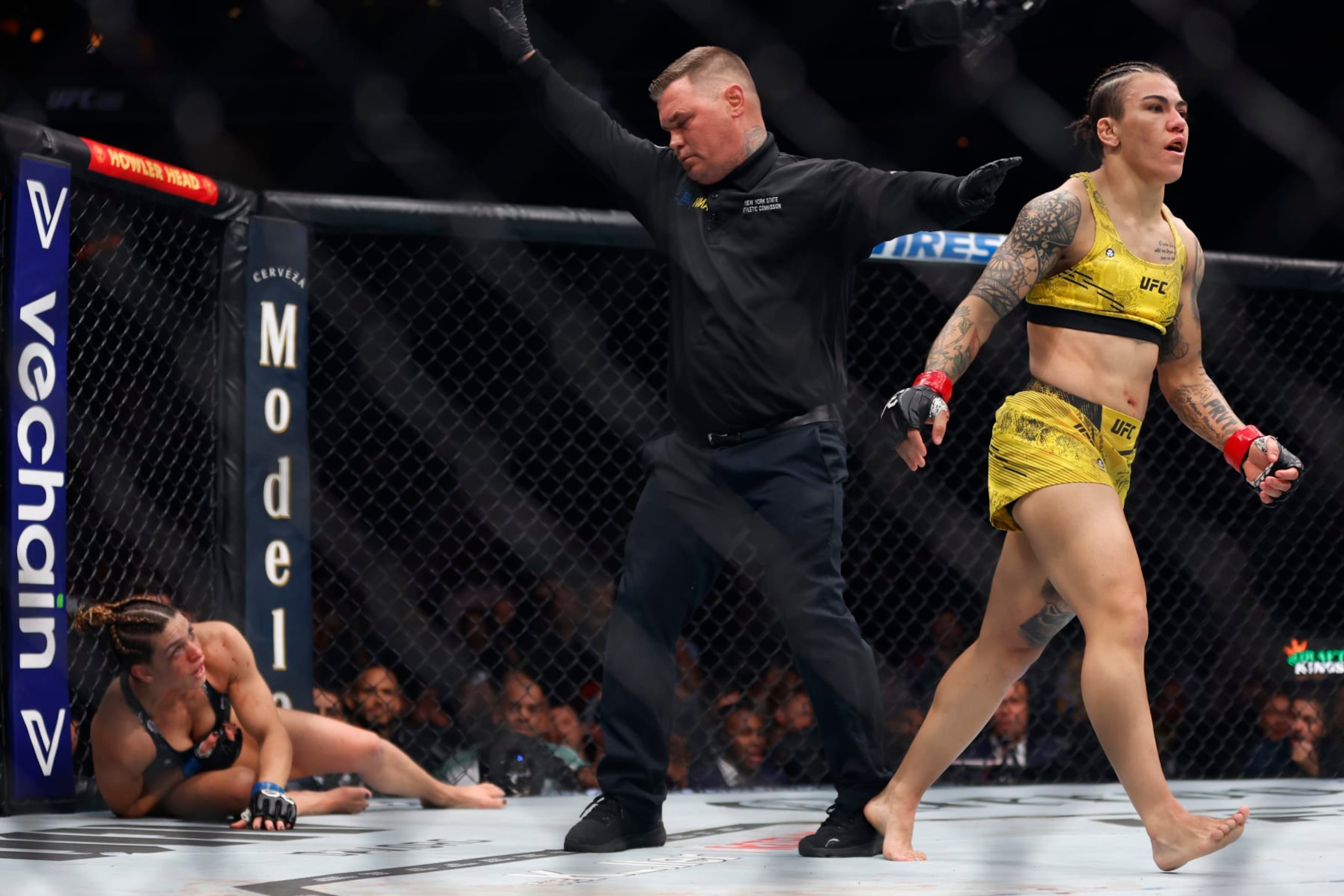 NEW YORK, NEW YORK - NOVEMBER 11: Jessica Andrade of Brazil defeats Mackenzie Dern by TKO in a strawweight fight during the UFC 295 event at Madison Square Garden on November 11, 2023 in New York City. (Photo by Sarah Stier/Getty Images)