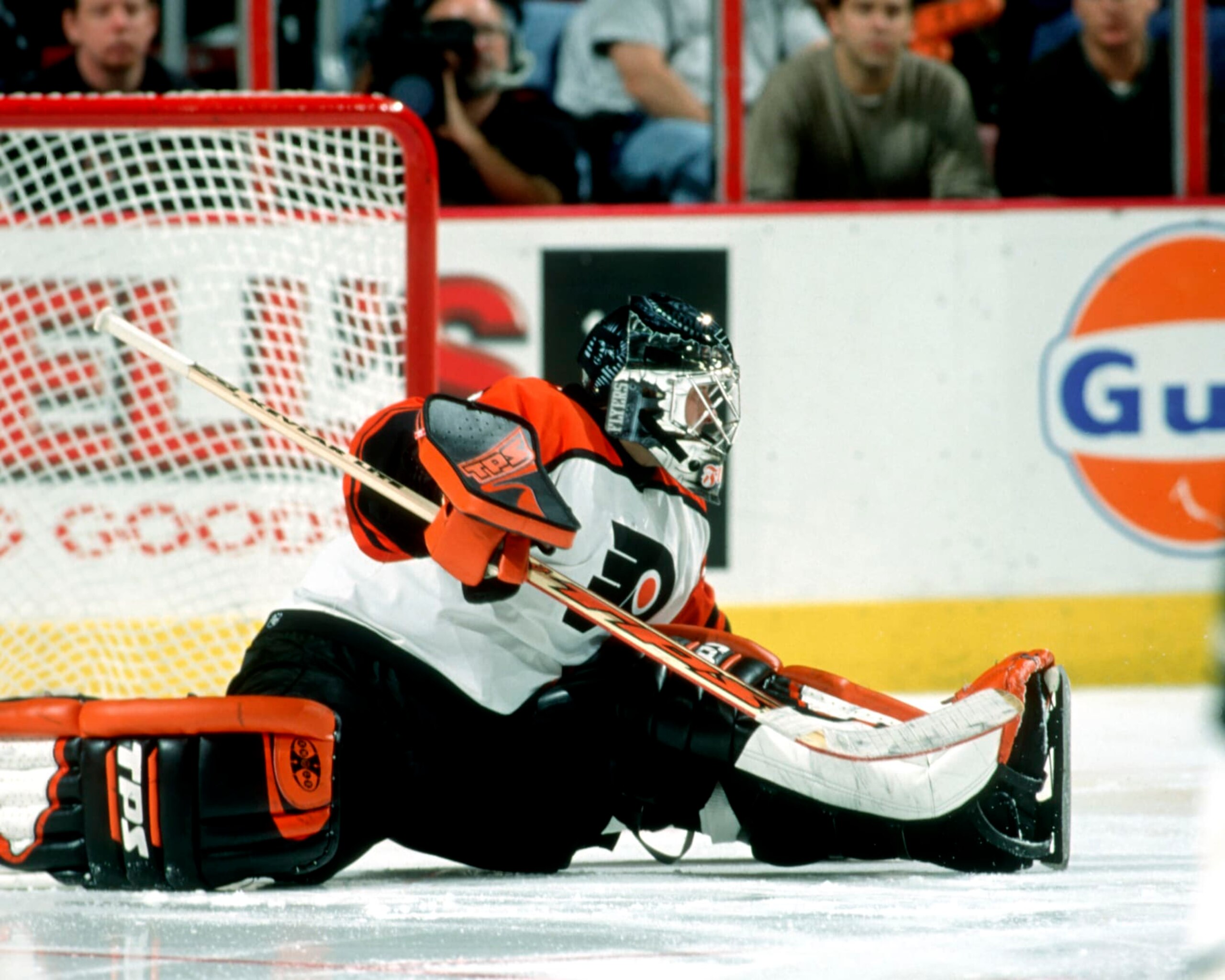 2004 Season: Player Roman Cechmanek of the Philadelphia Flyers And Player Roman Cechmanek.  (Photo by Bruce Bennett Studios via Getty Images Studios/Getty Images)