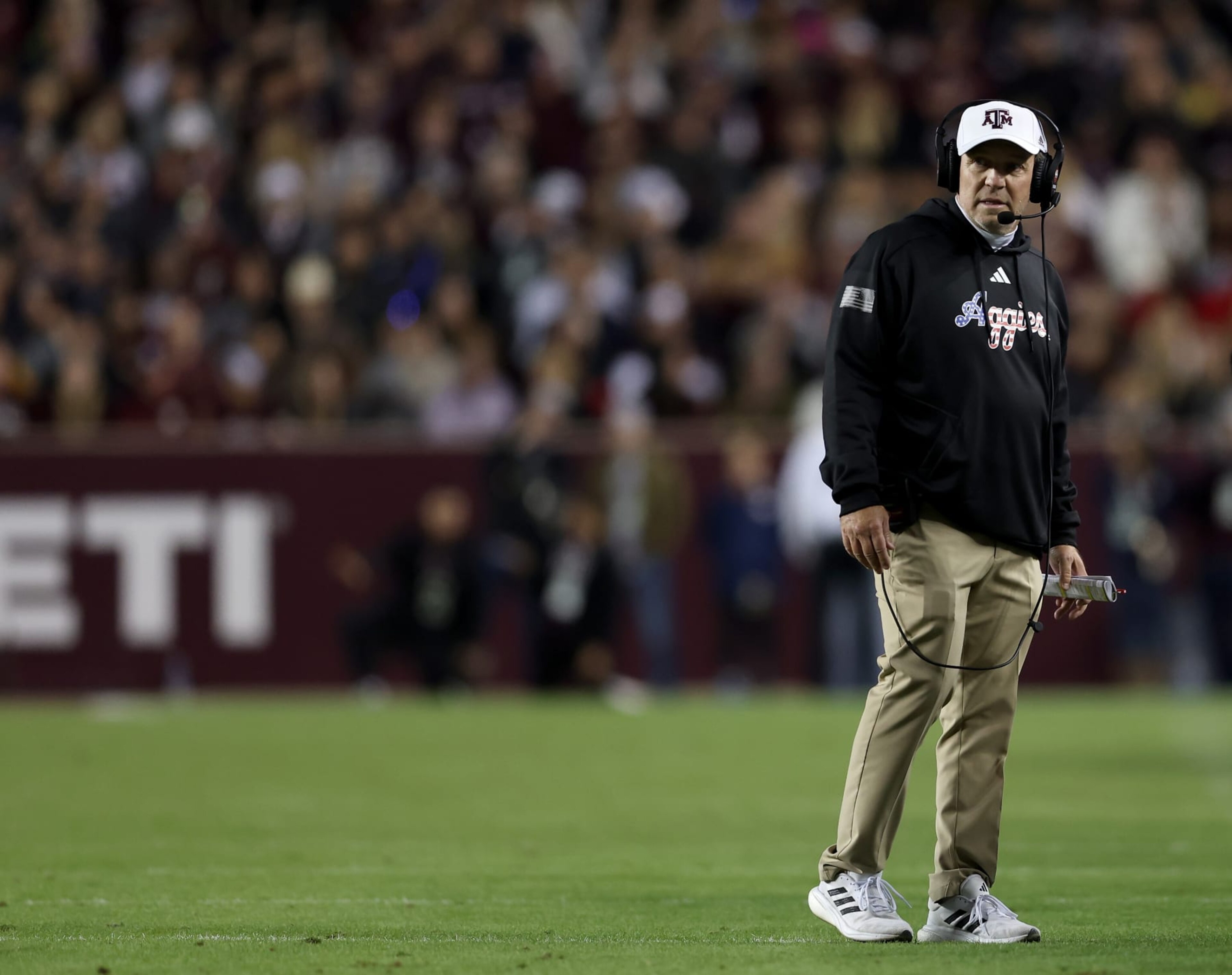 COLLEGE STATION, TEXAS - NOVEMBER 11: Head coach Jimbo Fisher of the Texas A&M Aggies reacts during the game against the Mississippi State Bulldogs at Kyle Field on November 11, 2023 in College Station, Texas. (Photo by Tim Warner/Getty Images) COLLEGE STATION, TEXAS - NOVEMBER 11: Head coach Jimbo Fisher of the Texas A&M Aggies reacts during the game against the Mississippi State Bulldogs at Kyle Field on November 11, 2023 in College Station, Texas. (Photo by Tim Warner/Getty Images)