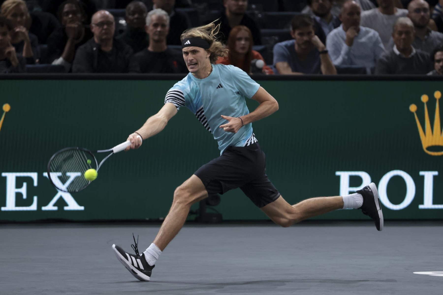 PARIS, FRANCE - NOVEMBER 2: Alexander Sasha Zverev of Germany during his third round match against Stefanos Tsitsipas of Greece on day 4 of the Rolex Paris Masters 2023, ATP Masters 1000 at Accor Arena, POPB Paris Bercy on November 2, 2023 in Paris, France. (Photo by Jean Catuffe/Getty Images)