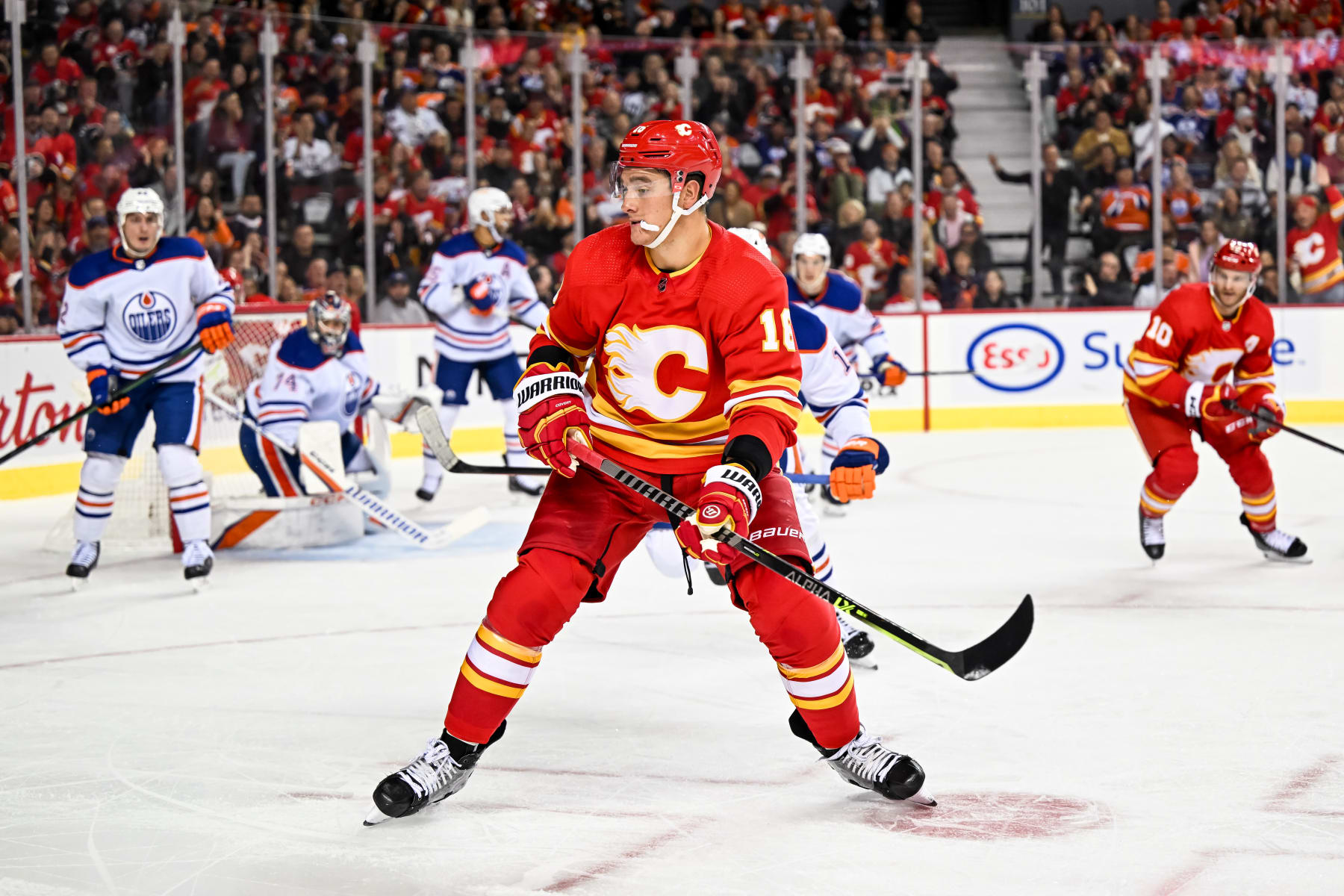 Calgary Flames defenseman Nikita Zadorov in action against the Edmonton Oilers. 