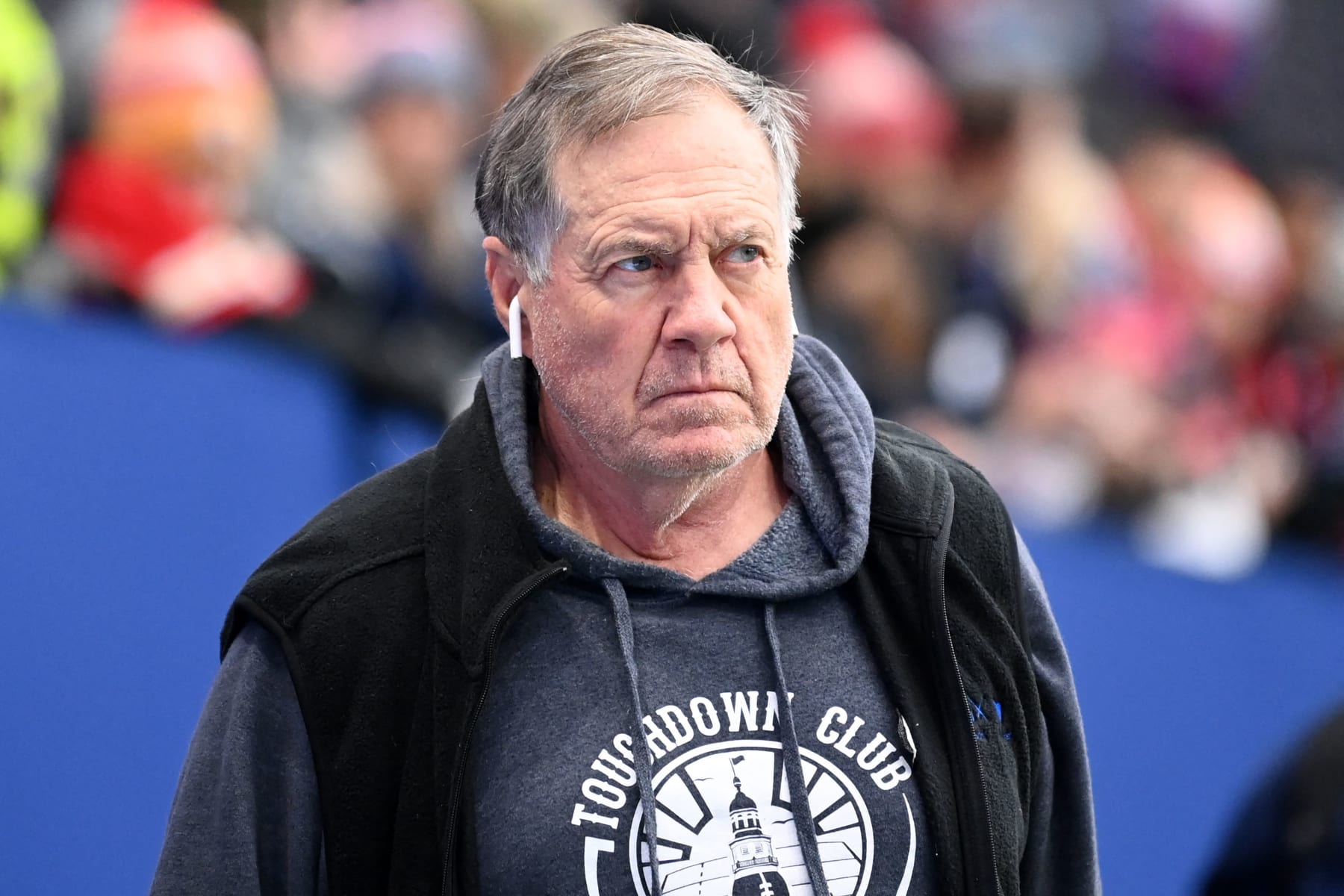 New England Patriots' head coach Bill Belichick is pictured prior to the NFL American football match Indianapolis Colts vs New England Patriots at the Deutsche Bank Park in Frankfurt am Main, western Germany, on November 12, 2023. (Photo by Kirill KUDRYAVTSEV / AFP) (Photo by KIRILL KUDRYAVTSEV/AFP via Getty Images)