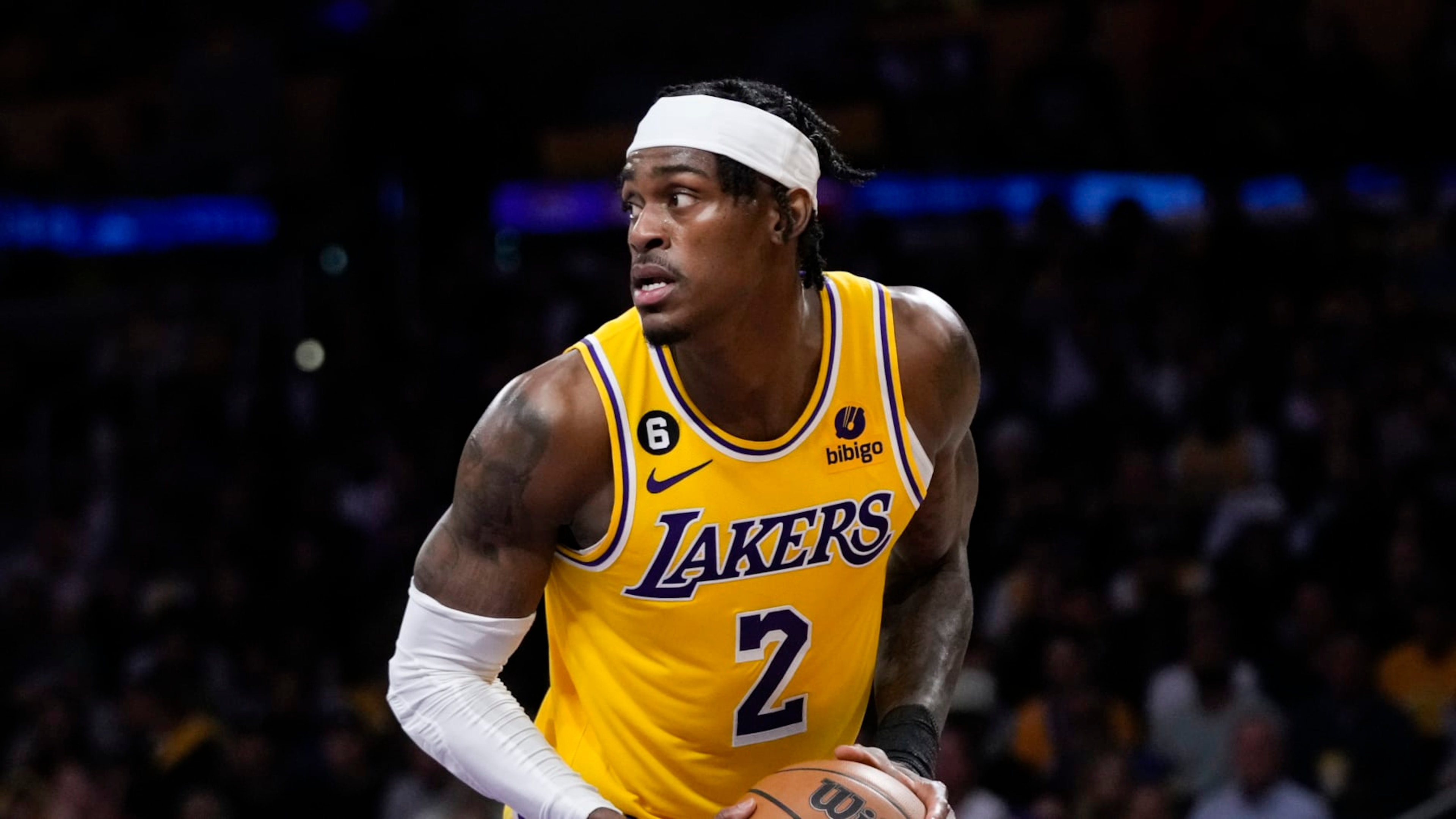 Los Angeles Lakers' Jarred Vanderbilt looks to pass during the second half in Game 4 of a first-round NBA basketball playoff series against the Memphis Grizzlies Monday, April 24, 2023, in Los Angeles. (AP Photo/Jae C. Hong)
