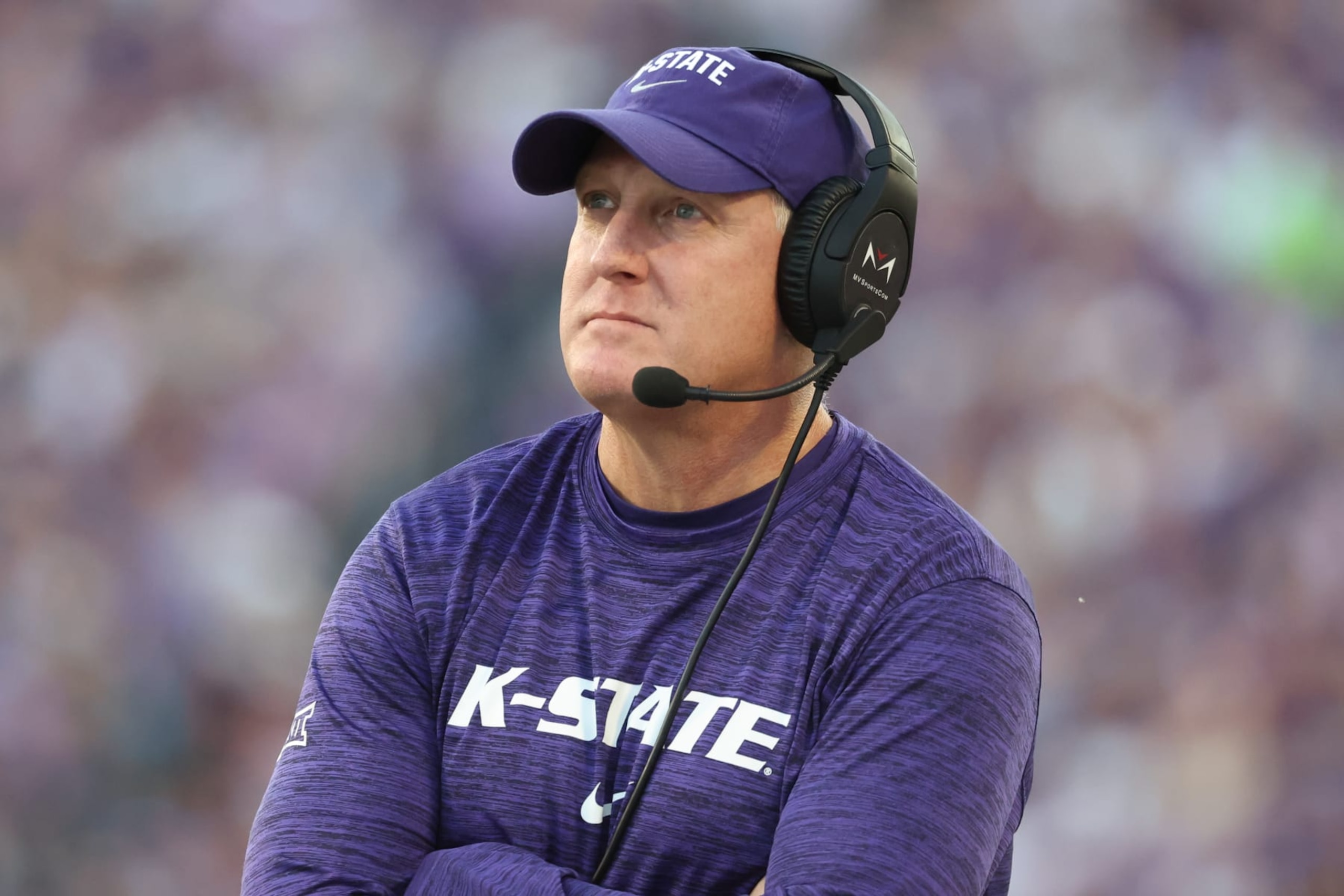 MANHATTAN, KS - OCTOBER 21: Kansas State Wildcats head coach Chris Klieman during a Big 12 college football game between the TCU Horned Frogs and Kansas State Wildcats on Oct 21, 2023 at Bill Snyder Family Stadium in Manhattan, KS.  (Photo by Scott Winters/Icon Sportswire via Getty Images)