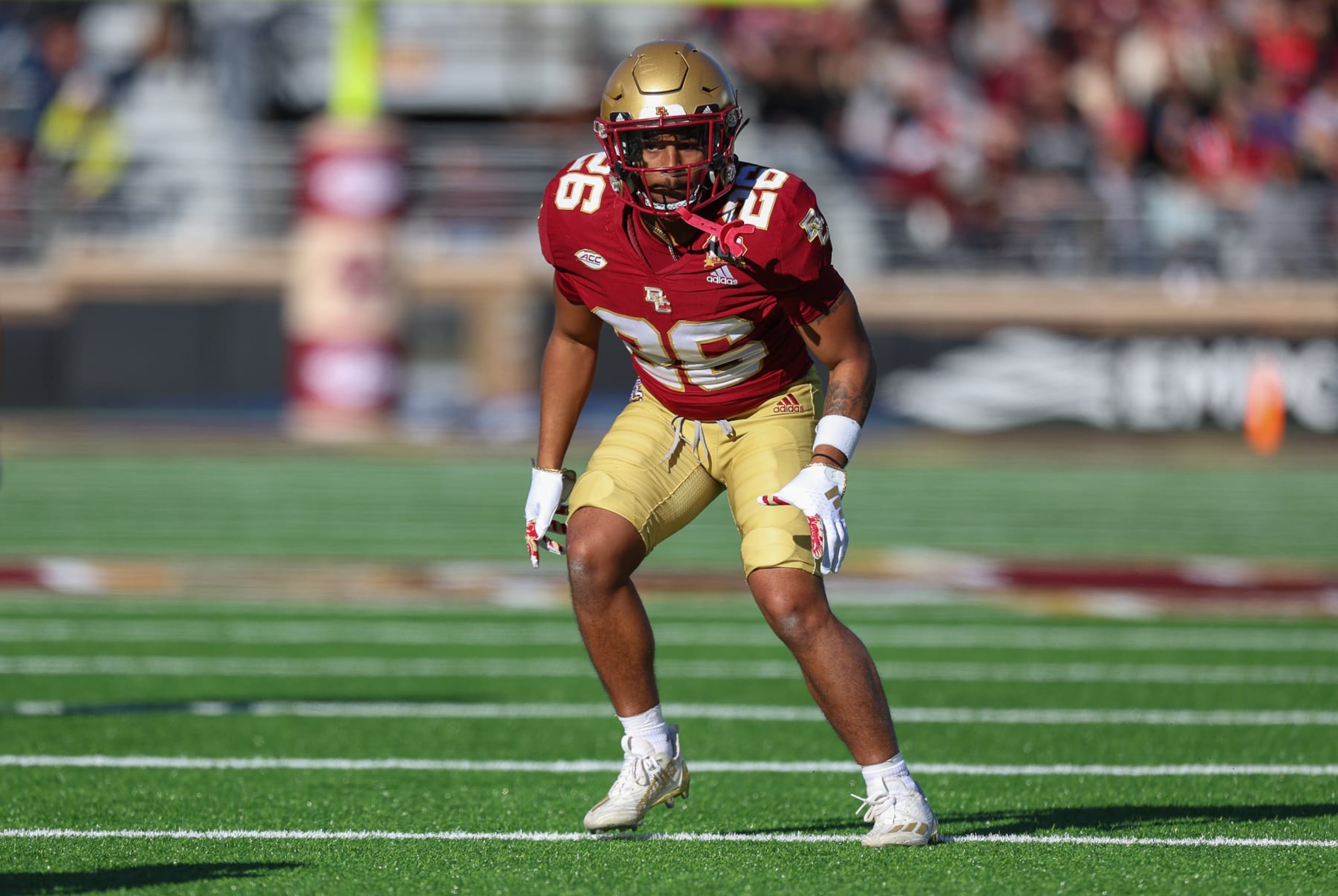 CHESTNUT HILL, MA - NOVEMBER 11: Boston College Eagles defensive back CJ Clinkscales (26) in action during a college football game between Virginia Tech Hokies and Boston College Eagles on November 11, 2023, at Alumni Stadium in Chestnut Hill, MA. (Photo by M. Anthony Nesmith/Icon Sportswire via Getty Images) CHESTNUT HILL, MA - NOVEMBER 11: Boston College Eagles defensive back CJ Clinkscales (26) in action during a college football game between Virginia Tech Hokies and Boston College Eagles on November 11, 2023, at Alumni Stadium in Chestnut Hill, MA. (Photo by M. Anthony Nesmith/Icon Sportswire via Getty Images)