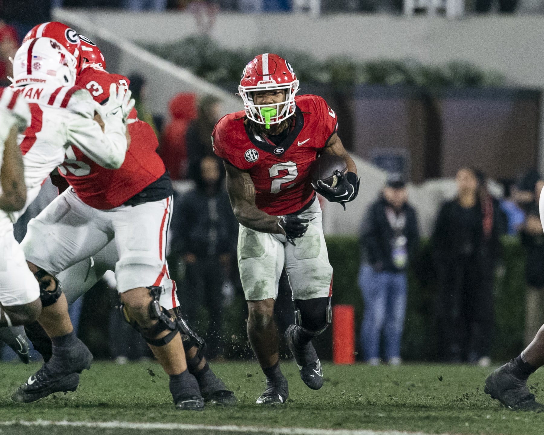 ATHENS, GA - NOVEMBER 11: Kendall Milton #2 of the Georgia Bulldogs runs with the ball during a game between University of Mississippi and University of Georgia at Sanford Stadium on November 11, 2023 in Athens, Georgia. (Photo by Steve Limentani/ISI Photos/Getty Images)
