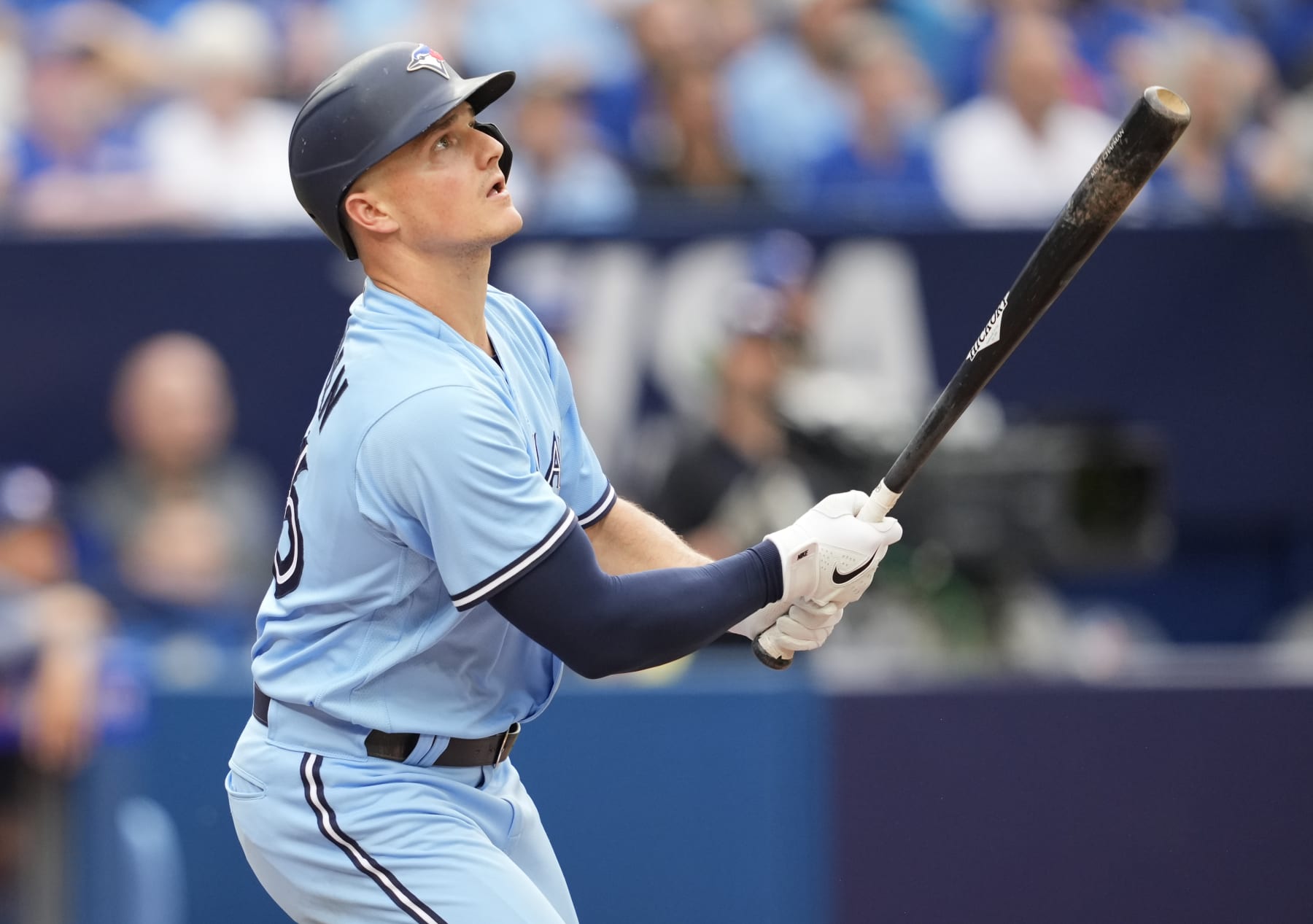 TORONTO, ON - AUGUST 12: Matt Chapman #26 of Toronto Blue Jays swings against the Chicago Cubs during the eighth inning in their MLB game at the Rogers Centre on August 12, 2023 in Toronto, Ontario, Canada. (Photo by Mark Blinch/Getty Images)